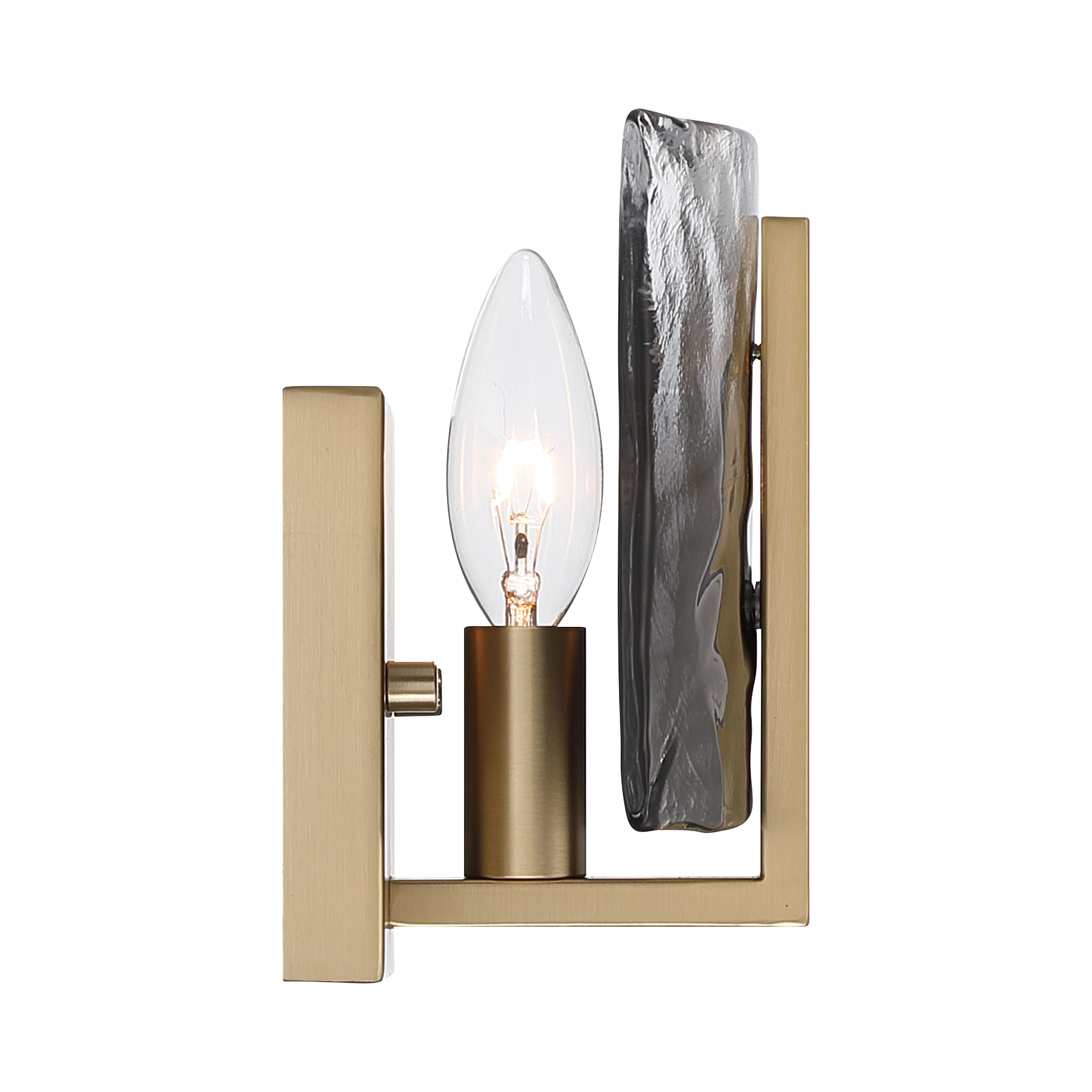 Yep by Golden Lighting Aenon 1-light Wall Sconce in Brushed Champagne Brass with Smokey Water Glass - Image 2