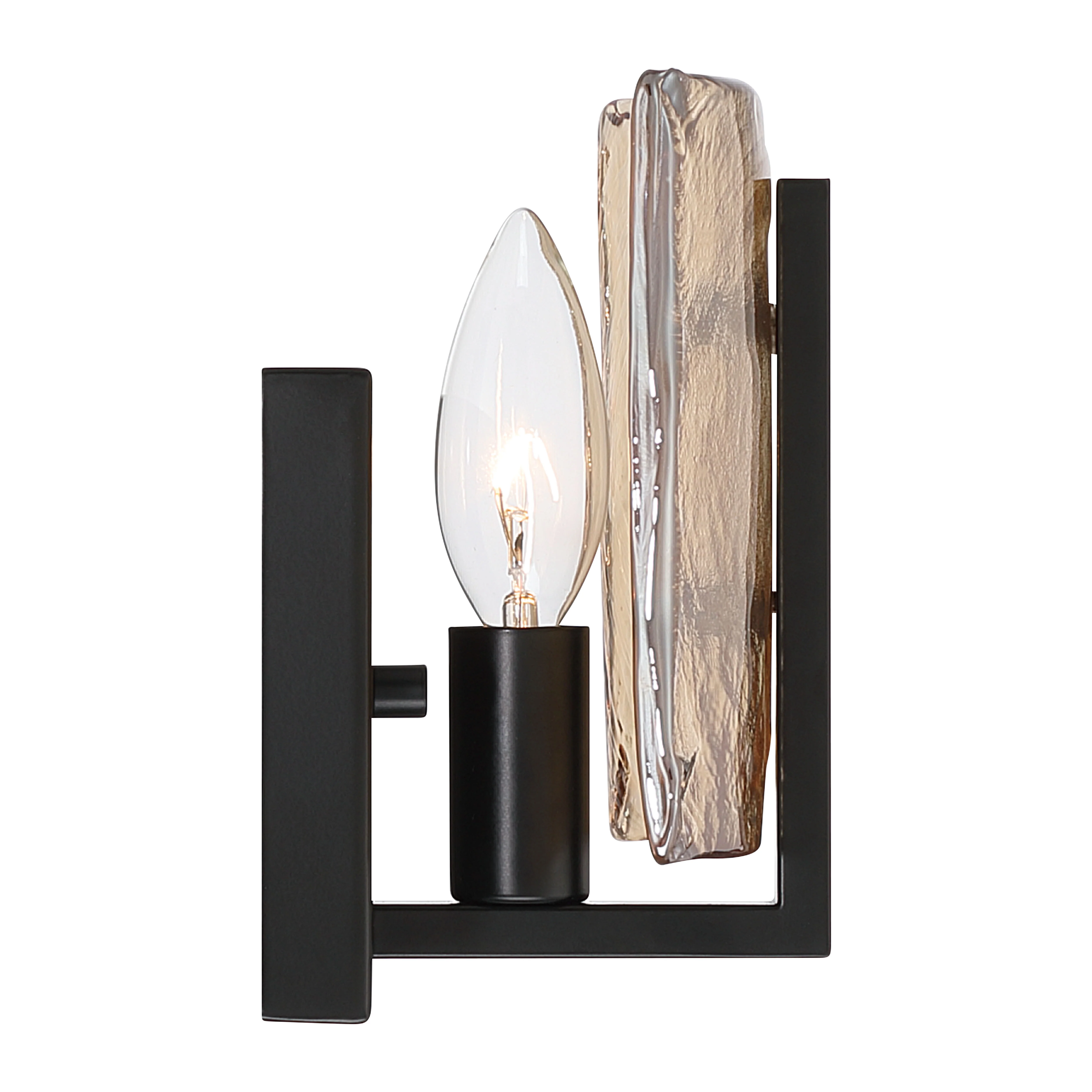Yep by Golden Lighting Aenon 1-light Wall Sconce in Matte Black with Amber Water Glass - Image 2