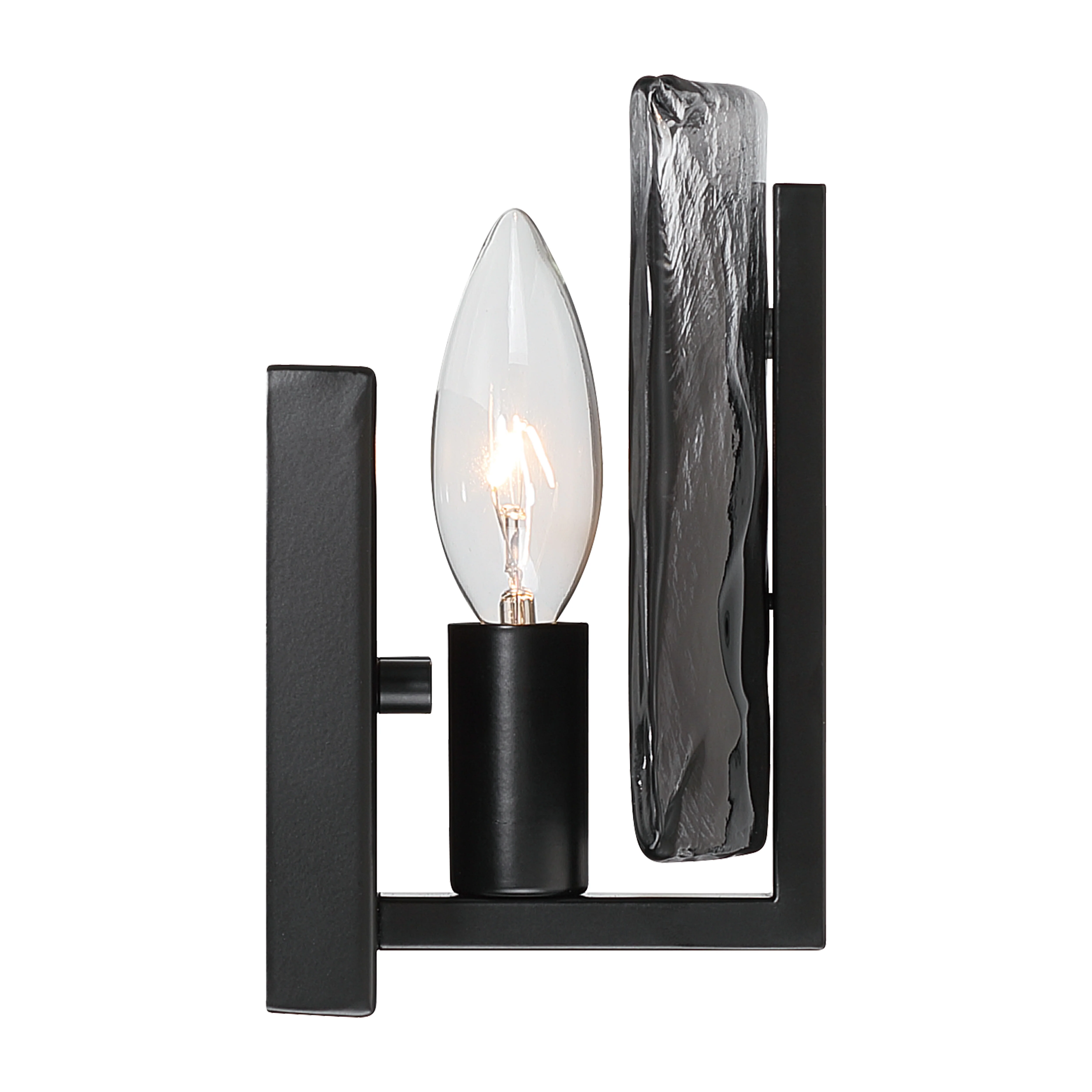 Yep by Golden Lighting Aenon 1-light Wall Sconce in Matte Black with Smokey Water Glass - Image 2