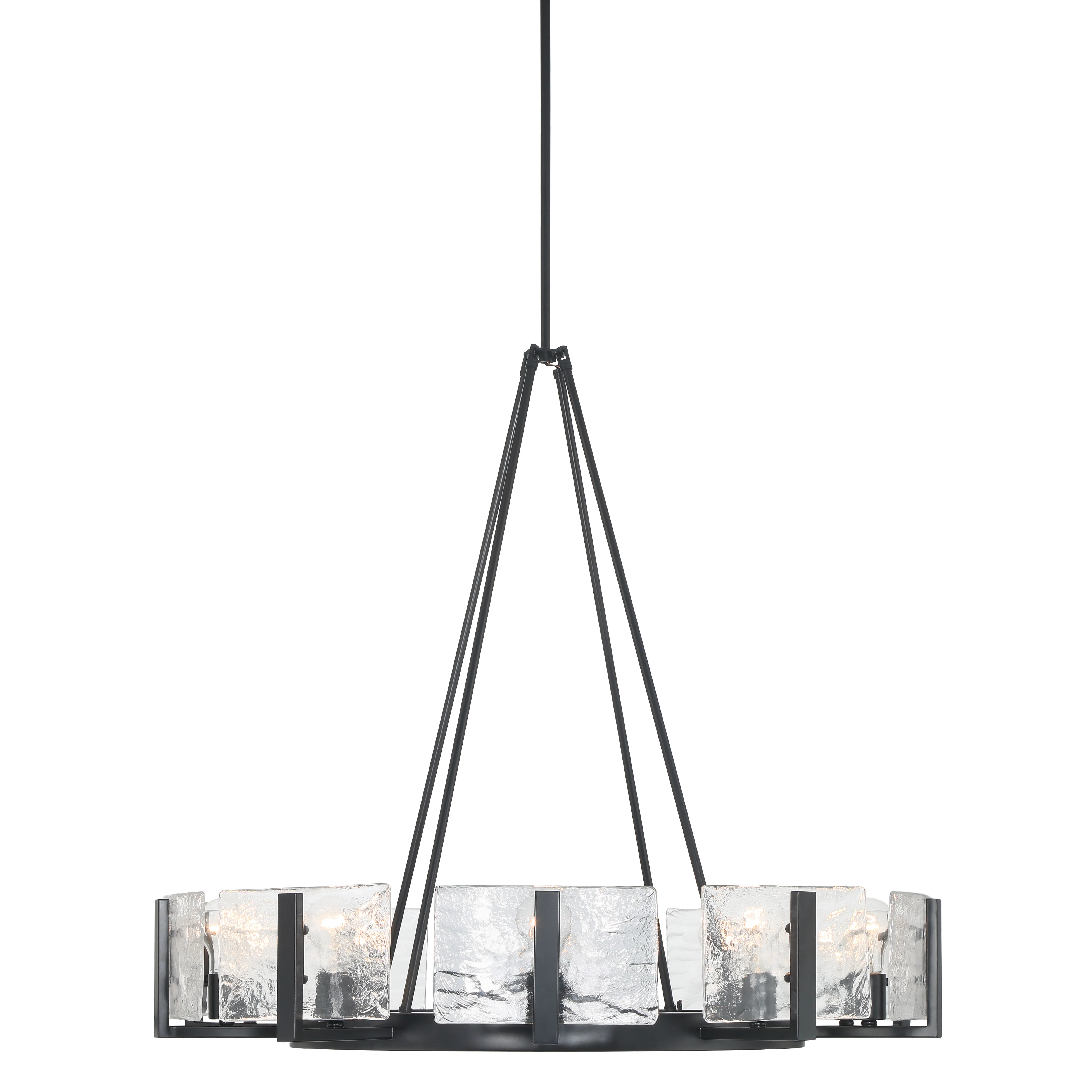 Yep by Golden Lighting Aenon 10-light Chandelier in Matte Black with Hammered Water Glass - Image 2