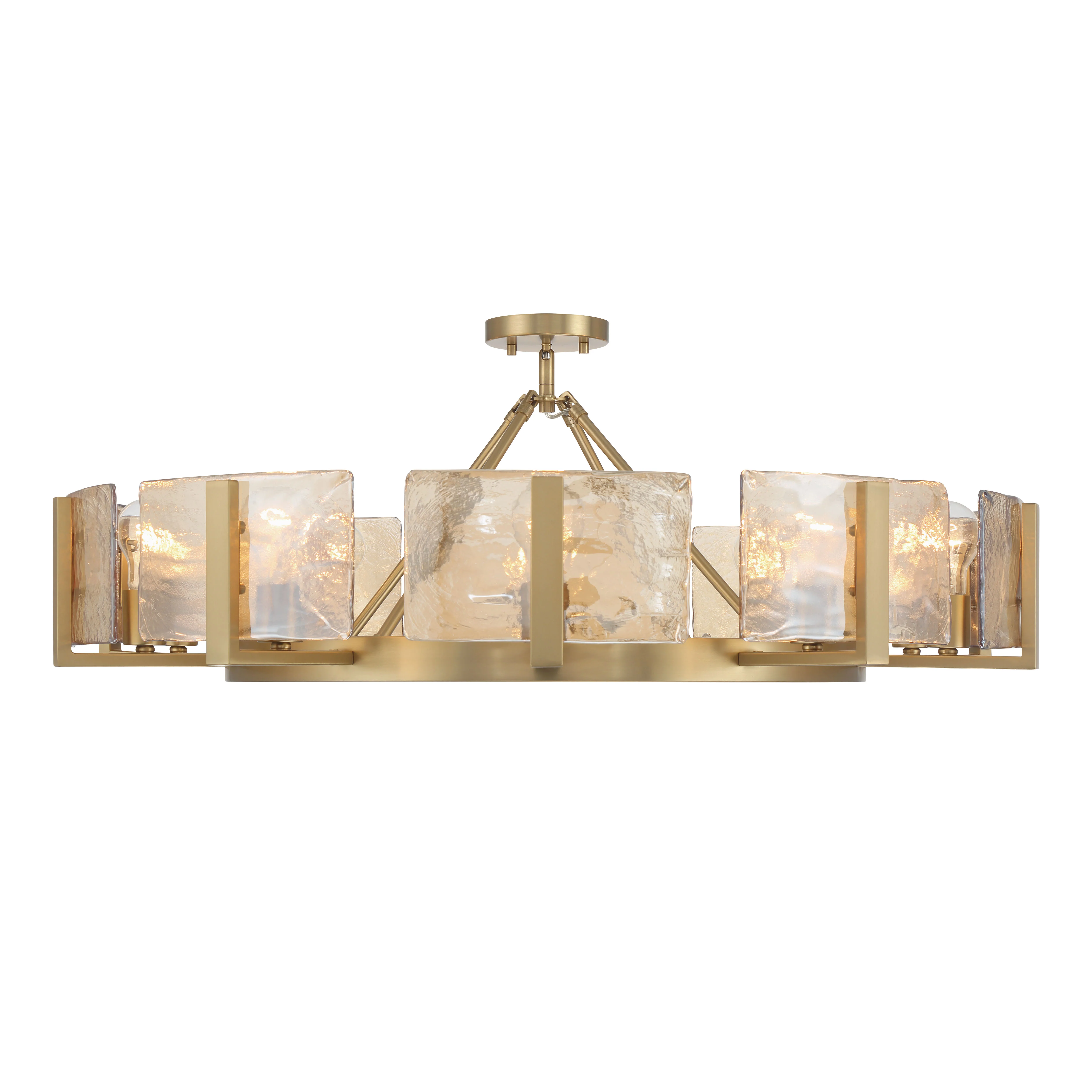 Yep by Golden Lighting Aenon 10-light Semi-Flush Mount in Brushed Champagne Brass with Amber Water Glass - Image 2