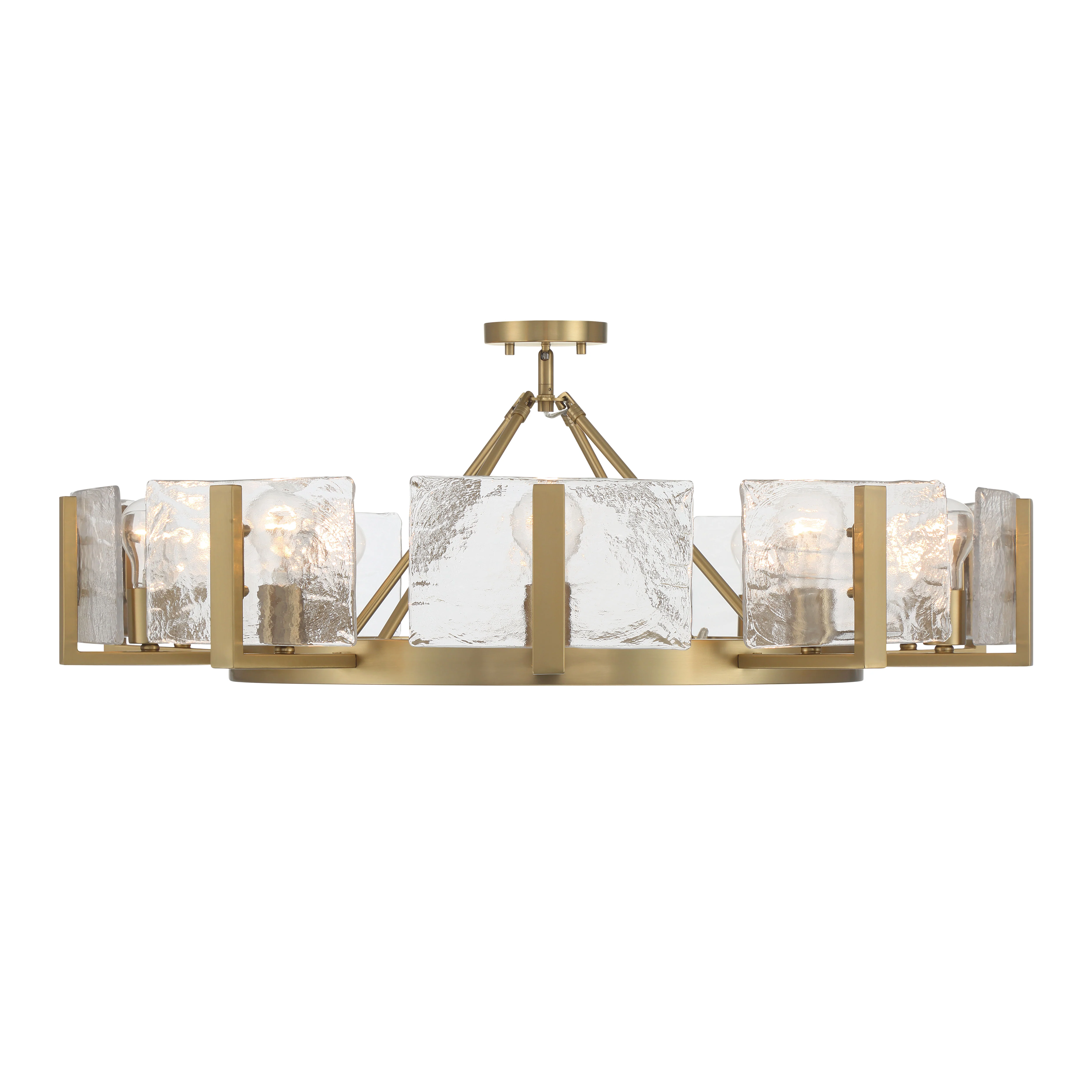 Yep by Golden Lighting Aenon 10-light Semi-Flush Mount in Brushed Champagne Brass with Hammered Water Glass - Image 2
