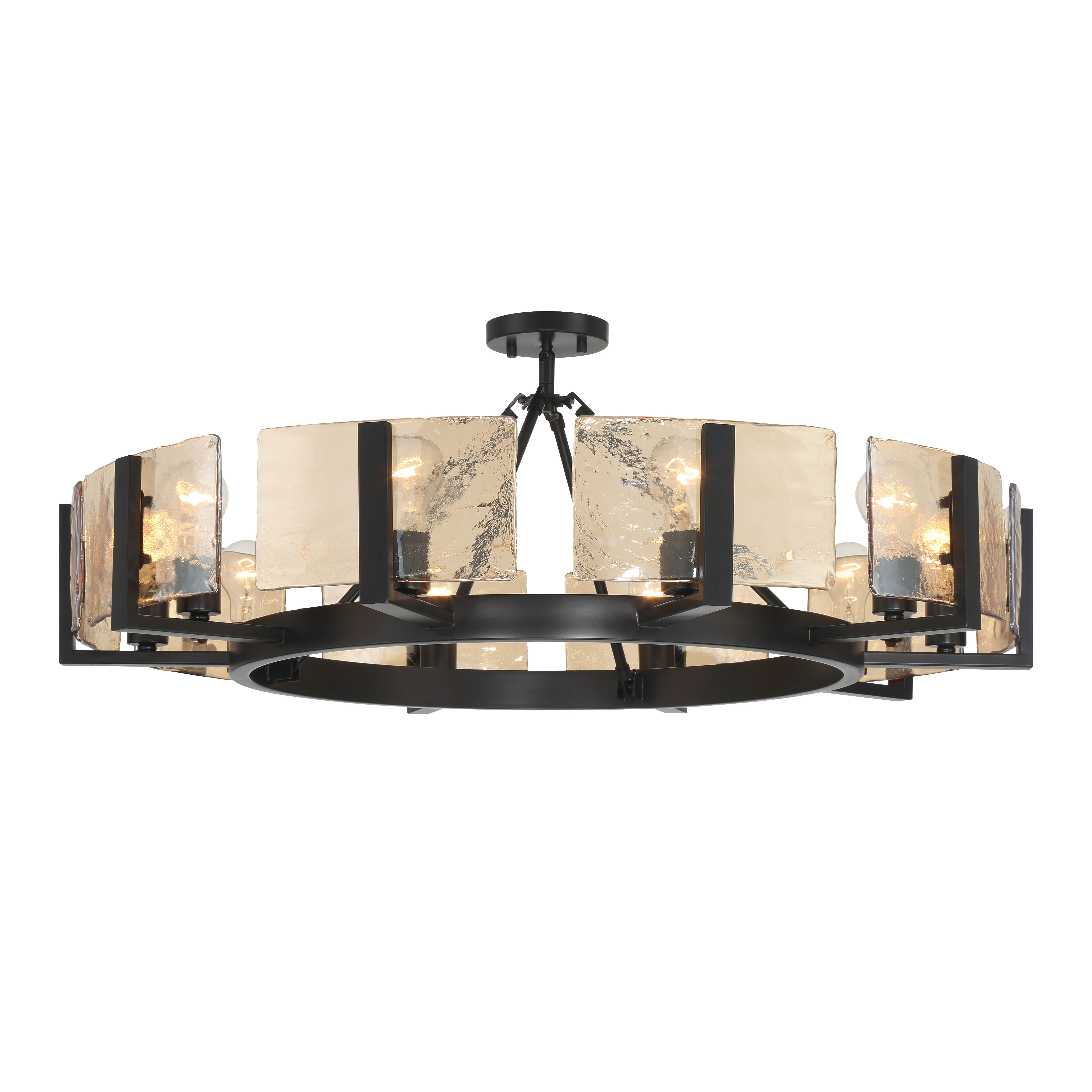 Yep by Golden Lighting Aenon 10-light Semi-Flush Mount in Matte Black with Amber Water Glass