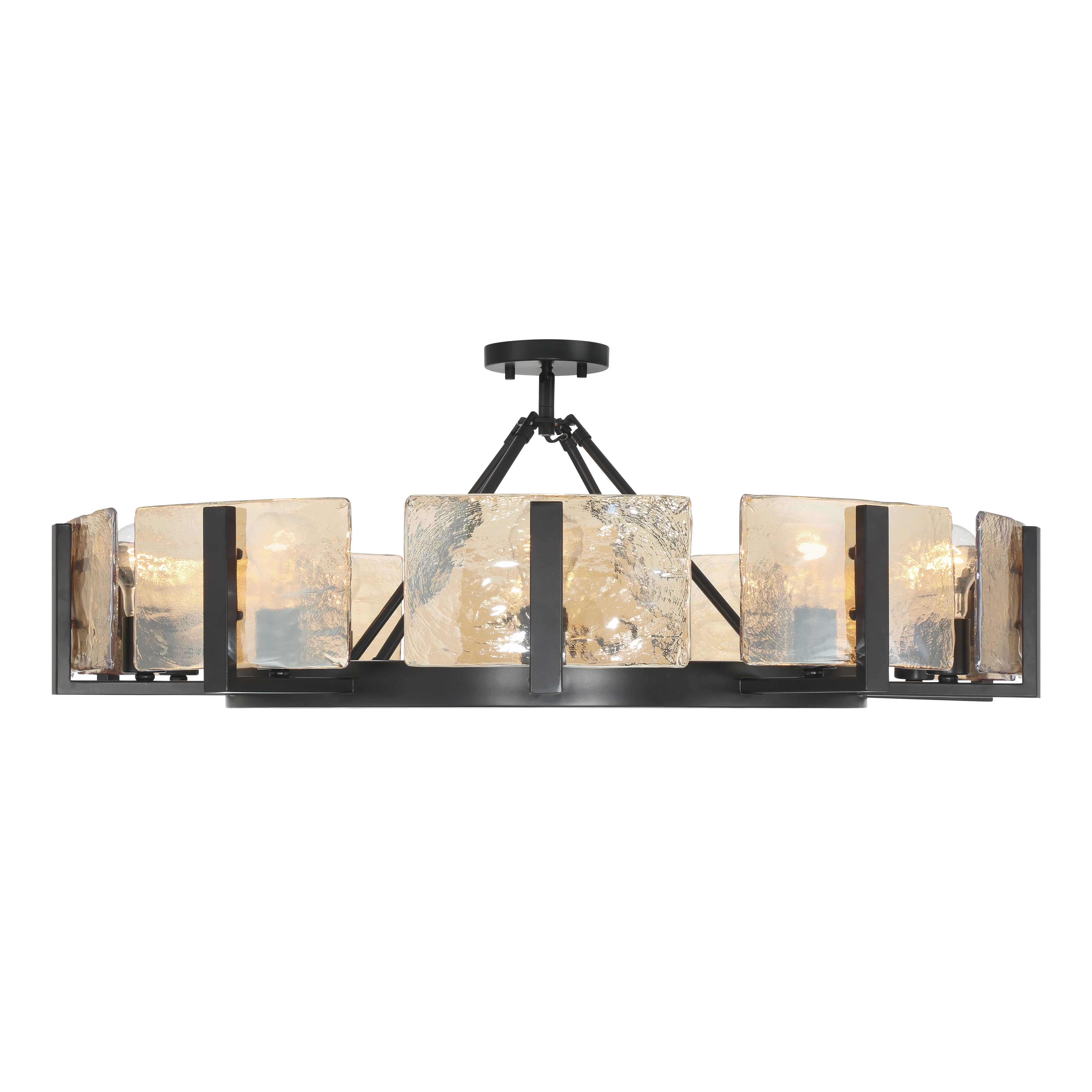 Yep by Golden Lighting Aenon 10-light Semi-Flush Mount in Matte Black with Amber Water Glass - Image 2