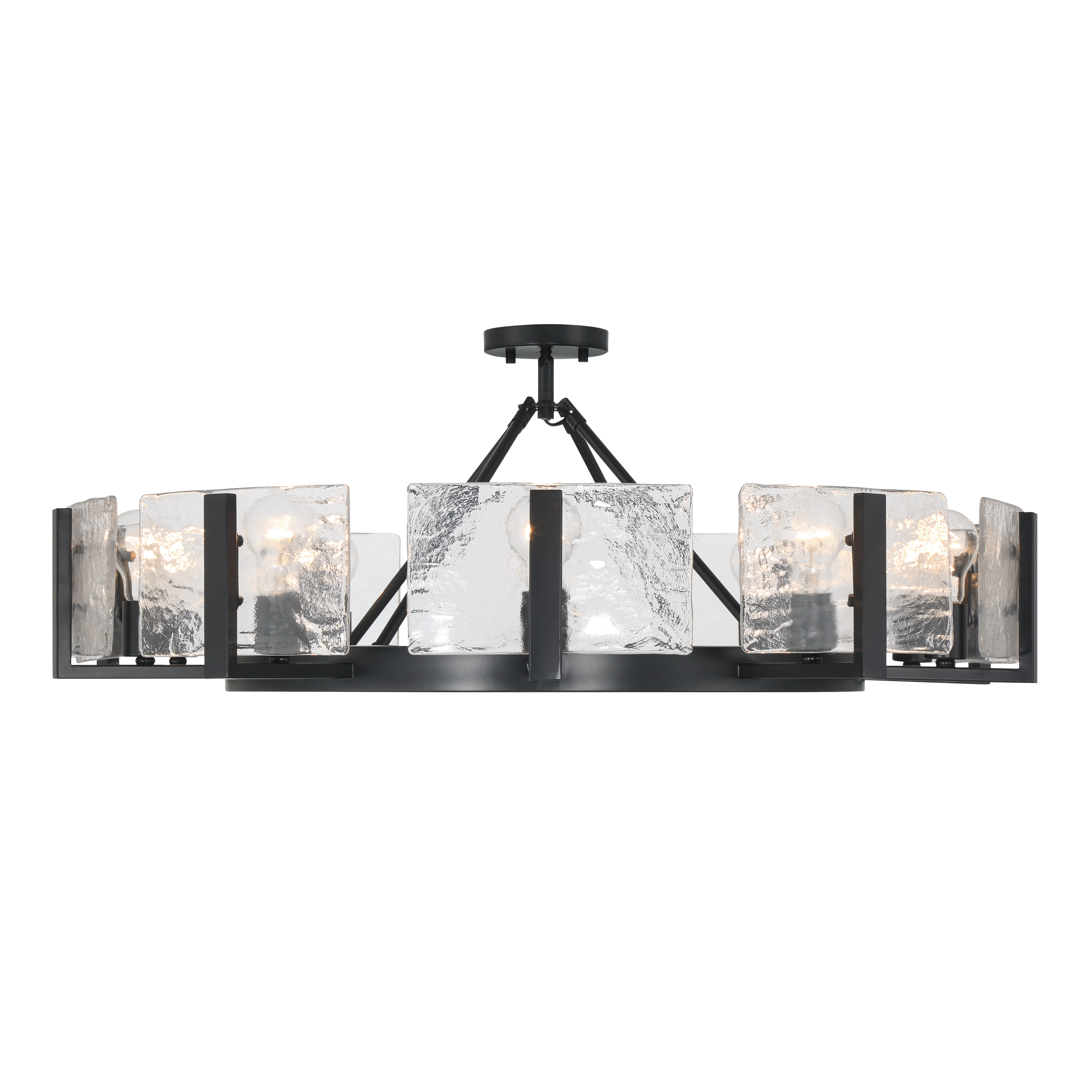 Yep by Golden Lighting Aenon 10-light Semi-Flush Mount in Matte Black with Hammered Water Glass - Image 2