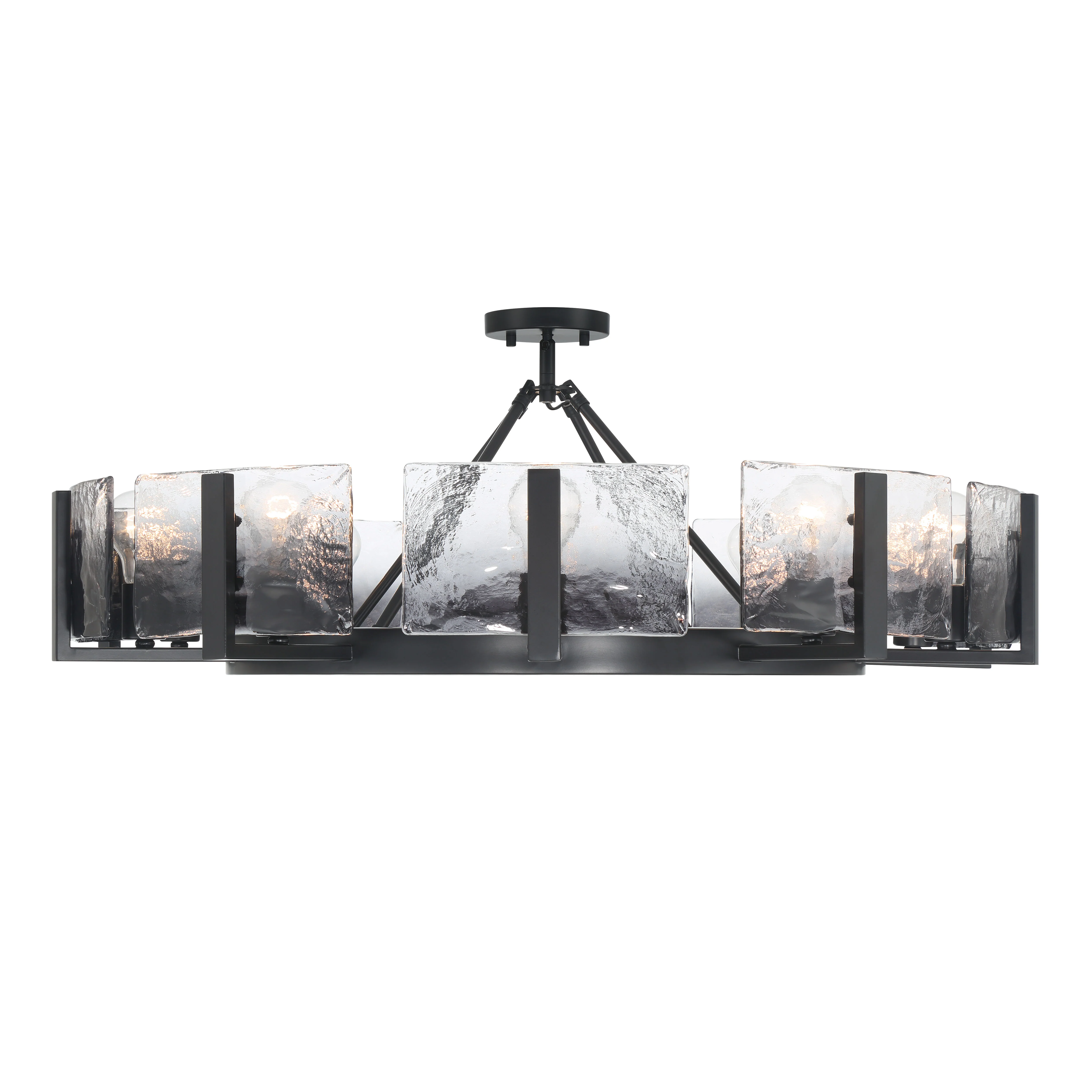 Yep by Golden Lighting Aenon 10-light Semi-Flush Mount in Matte Black with Smokey Water Glass - Image 2