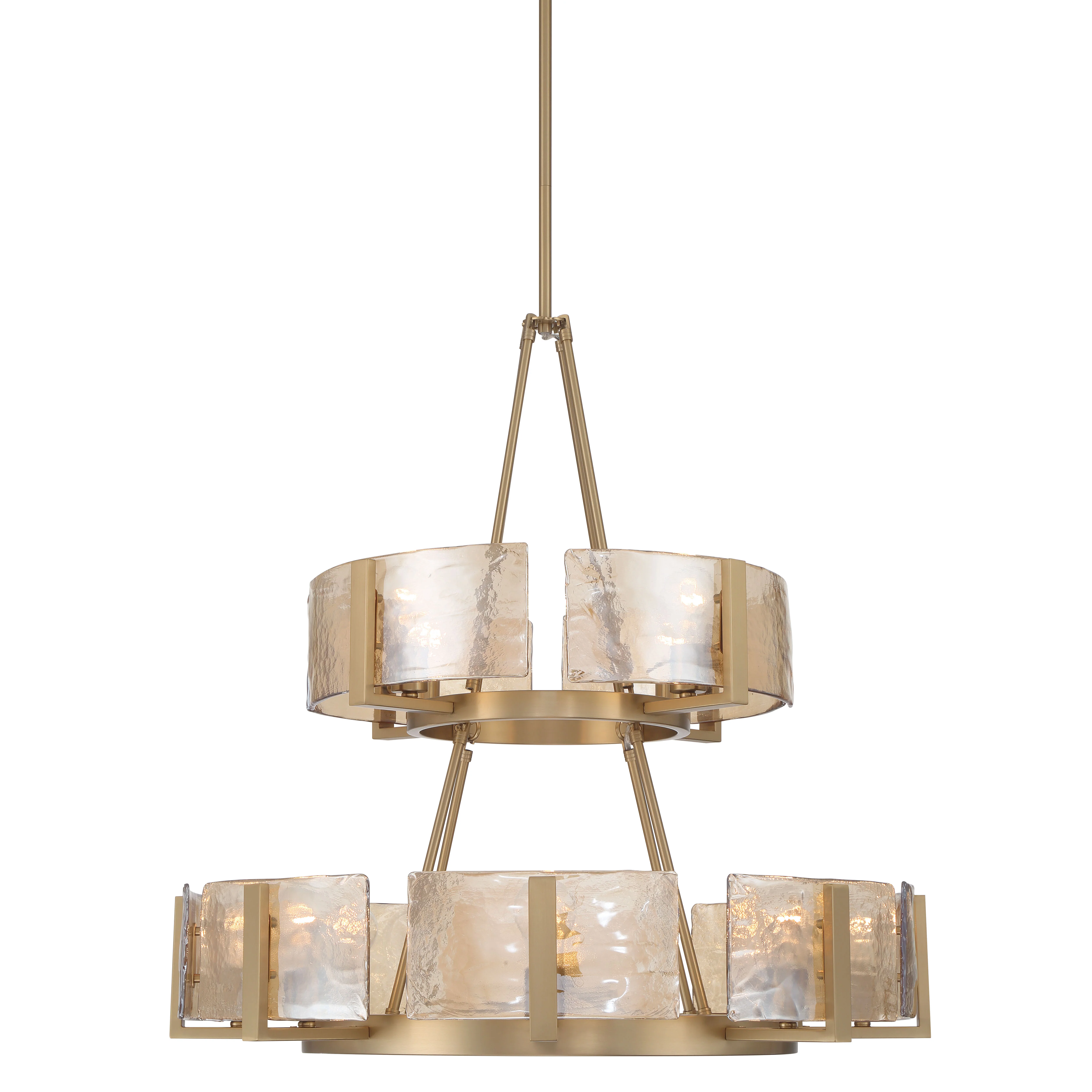 Yep by Golden Lighting Aenon 12-light 2-tier Chandelier (4+8) in Brushed Champagne Brass with Amber Water Glass - Image 2