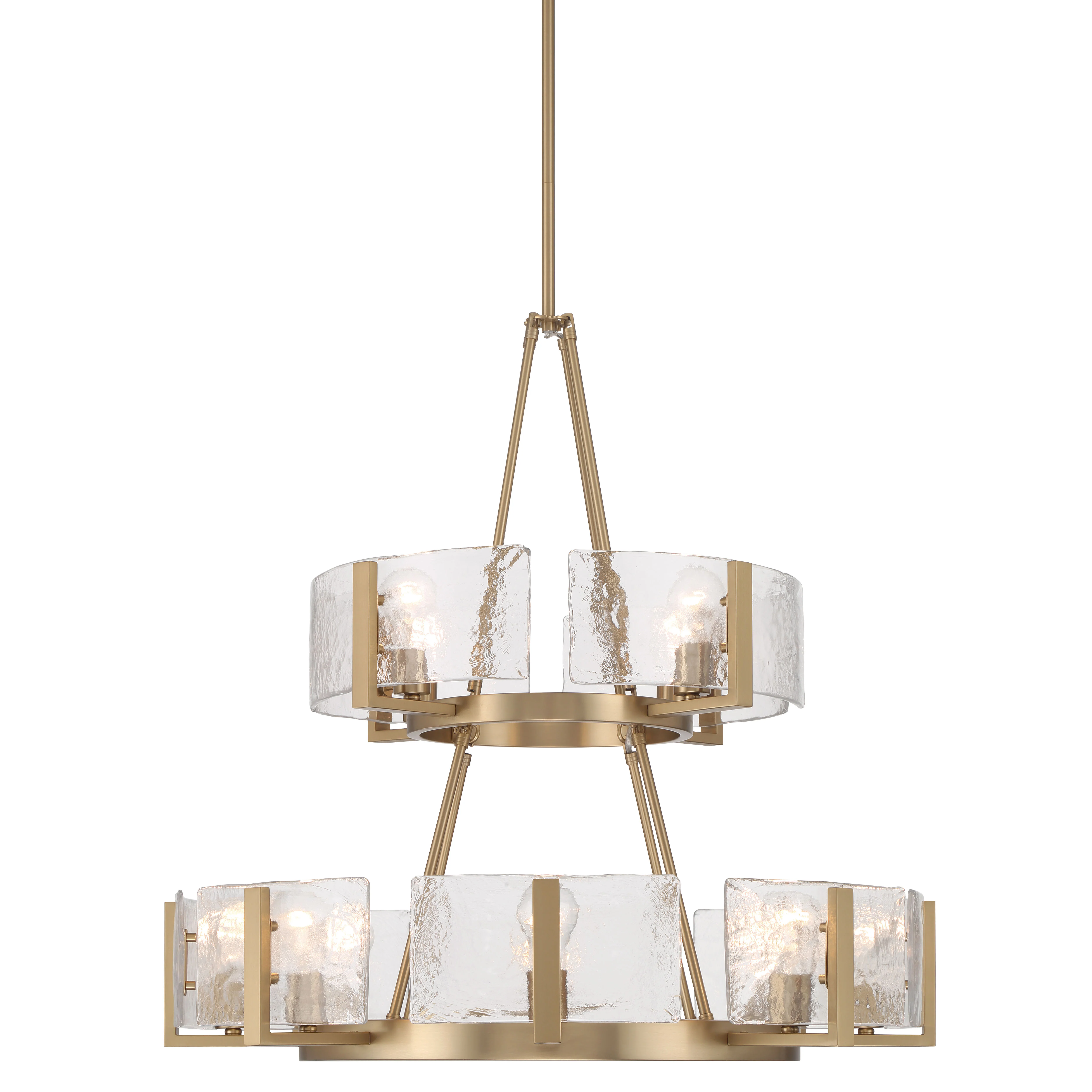 Yep by Golden Lighting Aenon 12-light 2-tier Chandelier (4+8) in Brushed Champagne Brass with Hammered Water Glass - Image 2