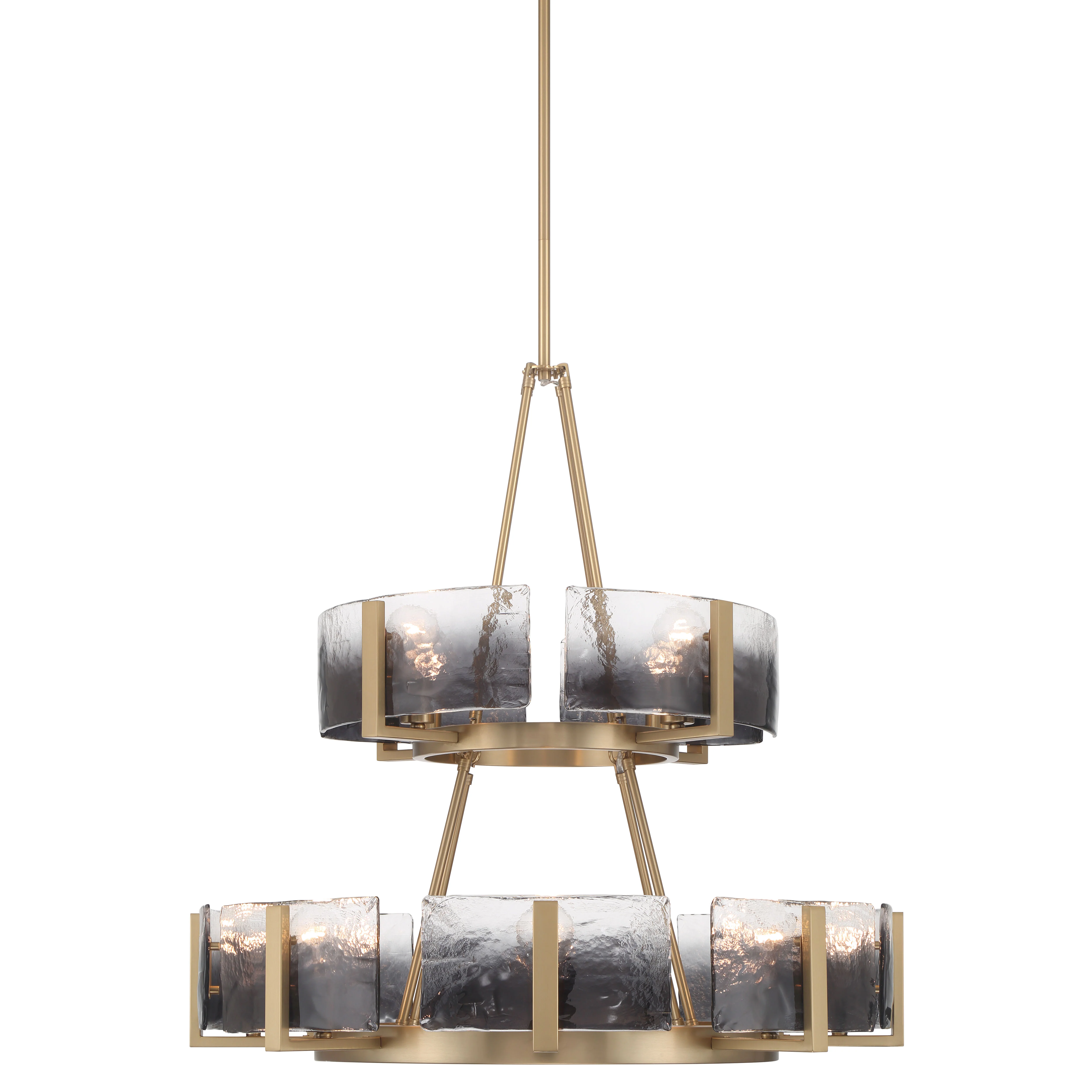 Yep by Golden Lighting Aenon 12-light 2-tier Chandelier (4+8) in Brushed Champagne Brass with Smokey Water Glass - Image 2