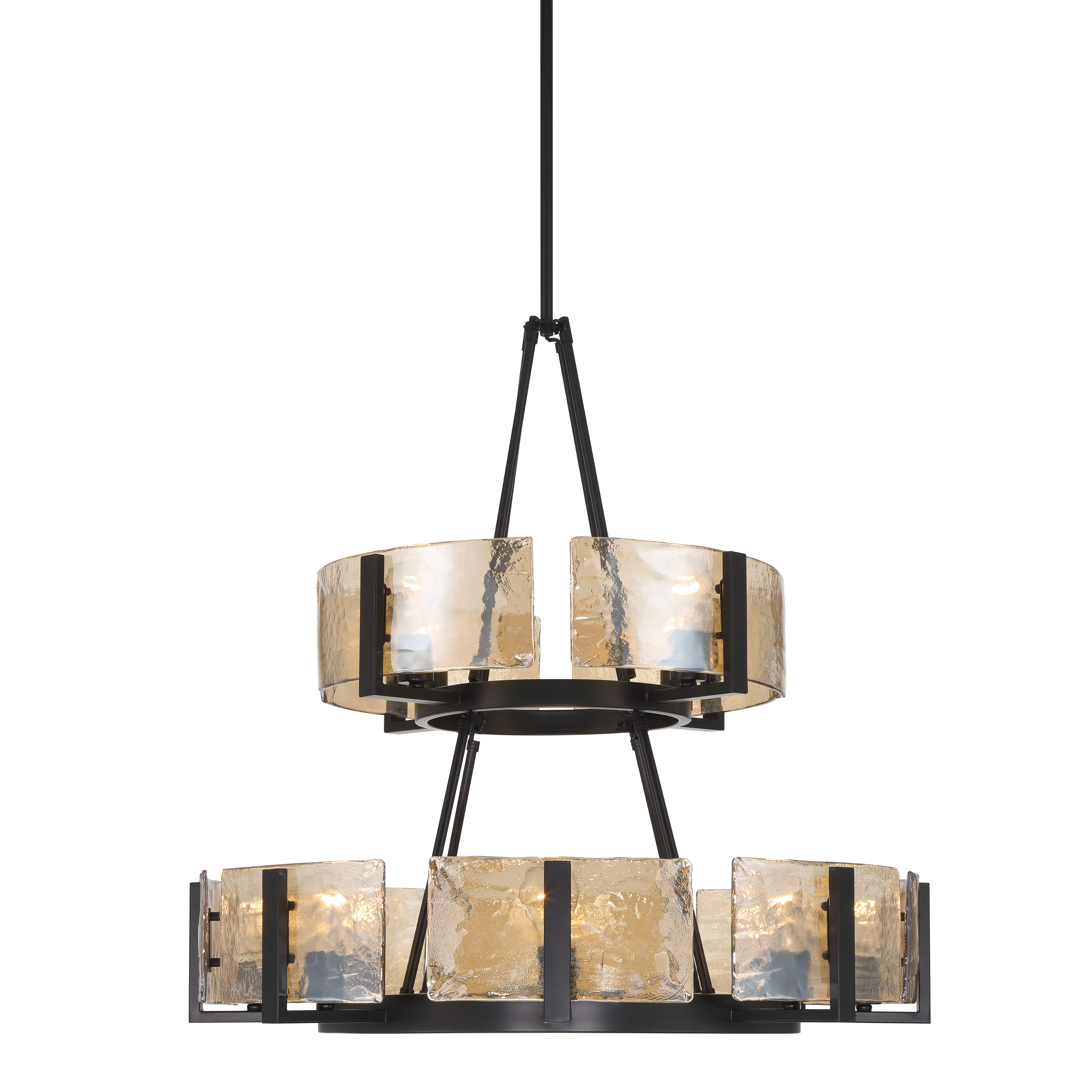 Yep by Golden Lighting Aenon 12-light 2-tier Chandelier (4+8) in Matte Black with Amber Water Glass - Image 2