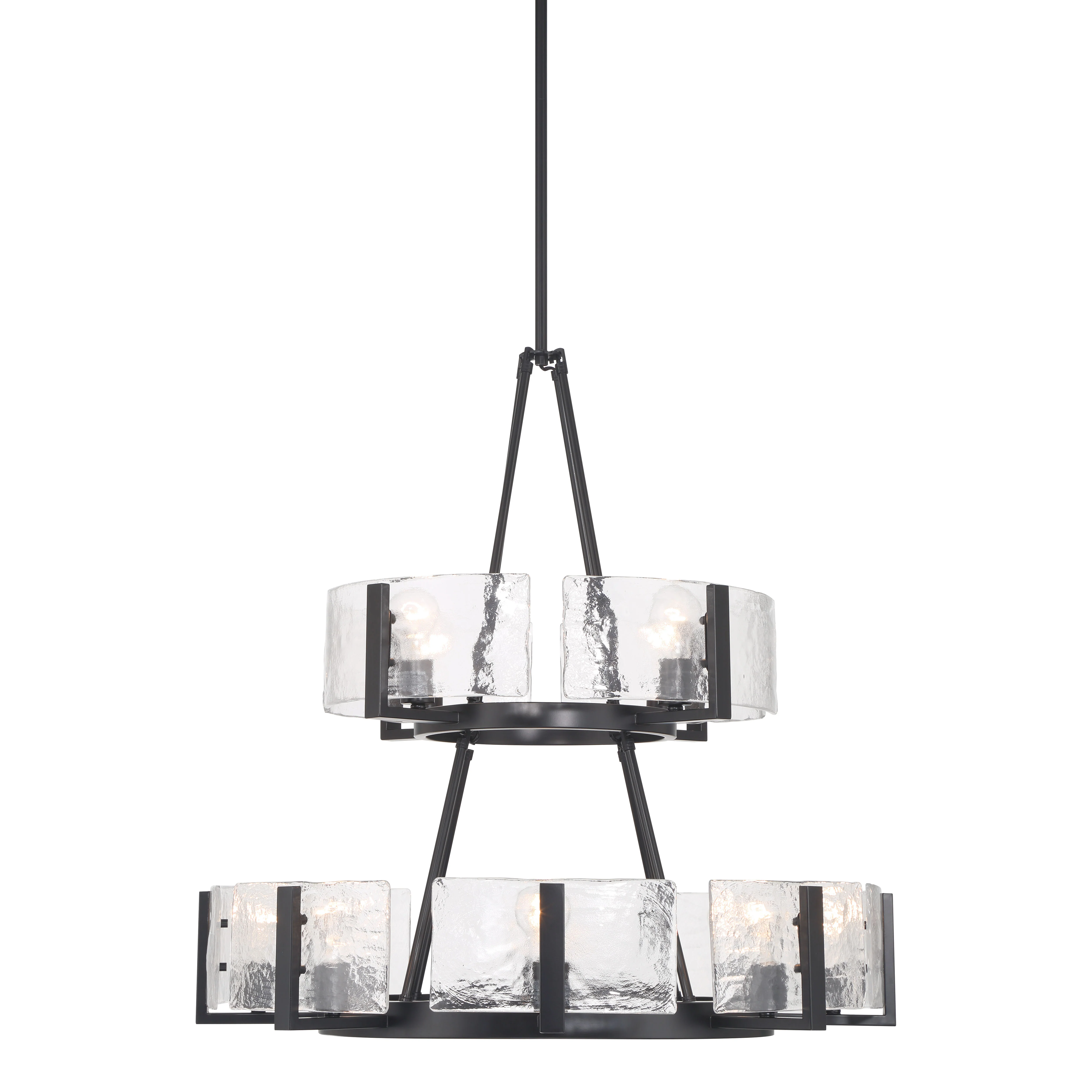 Yep by Golden Lighting Aenon 12-light 2-tier Chandelier (4+8) in Matte Black with Hammered Water Glass - Image 2