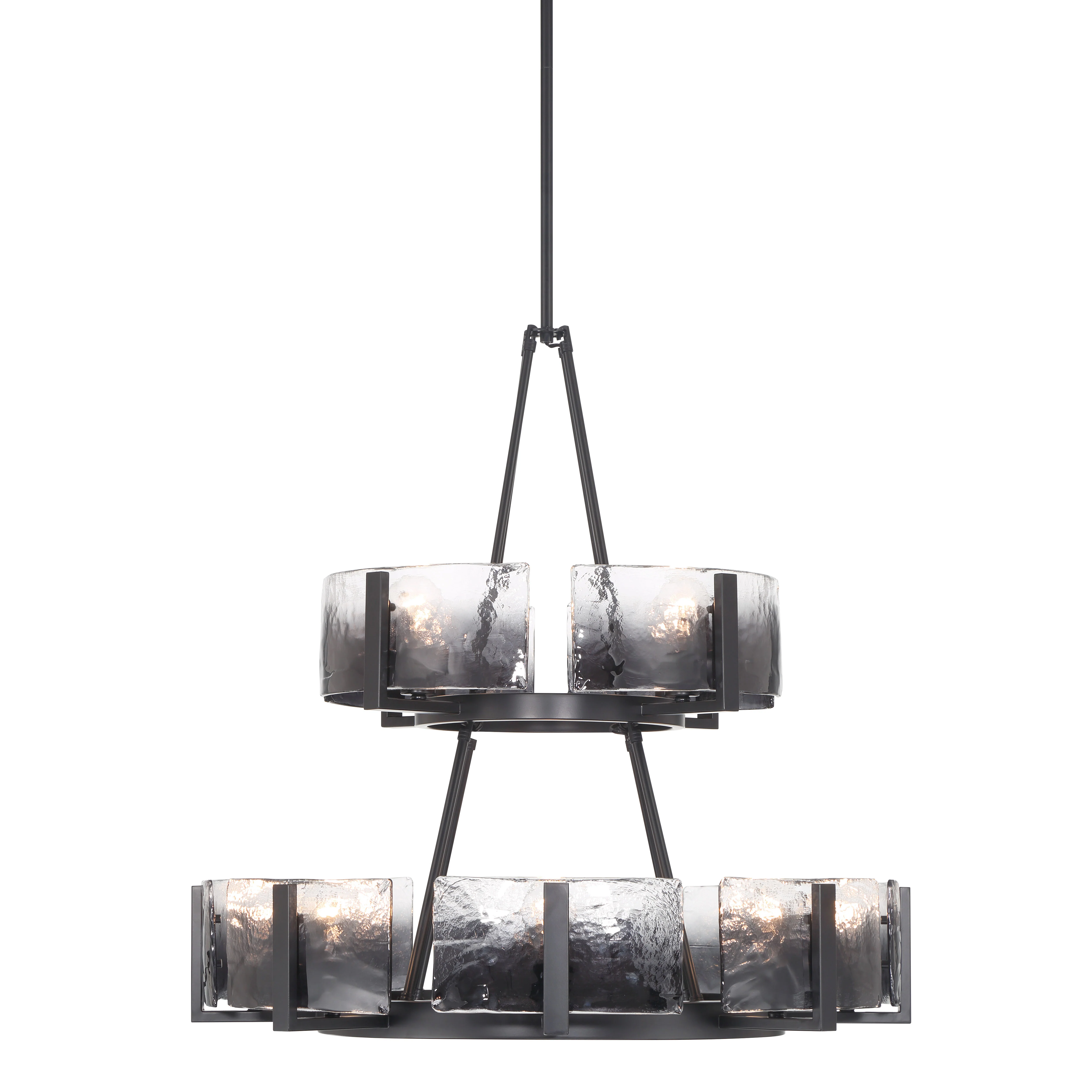Yep by Golden Lighting Aenon 12-light 2-tier Chandelier (4+8) in Matte Black with Smokey Water Glass - Image 2