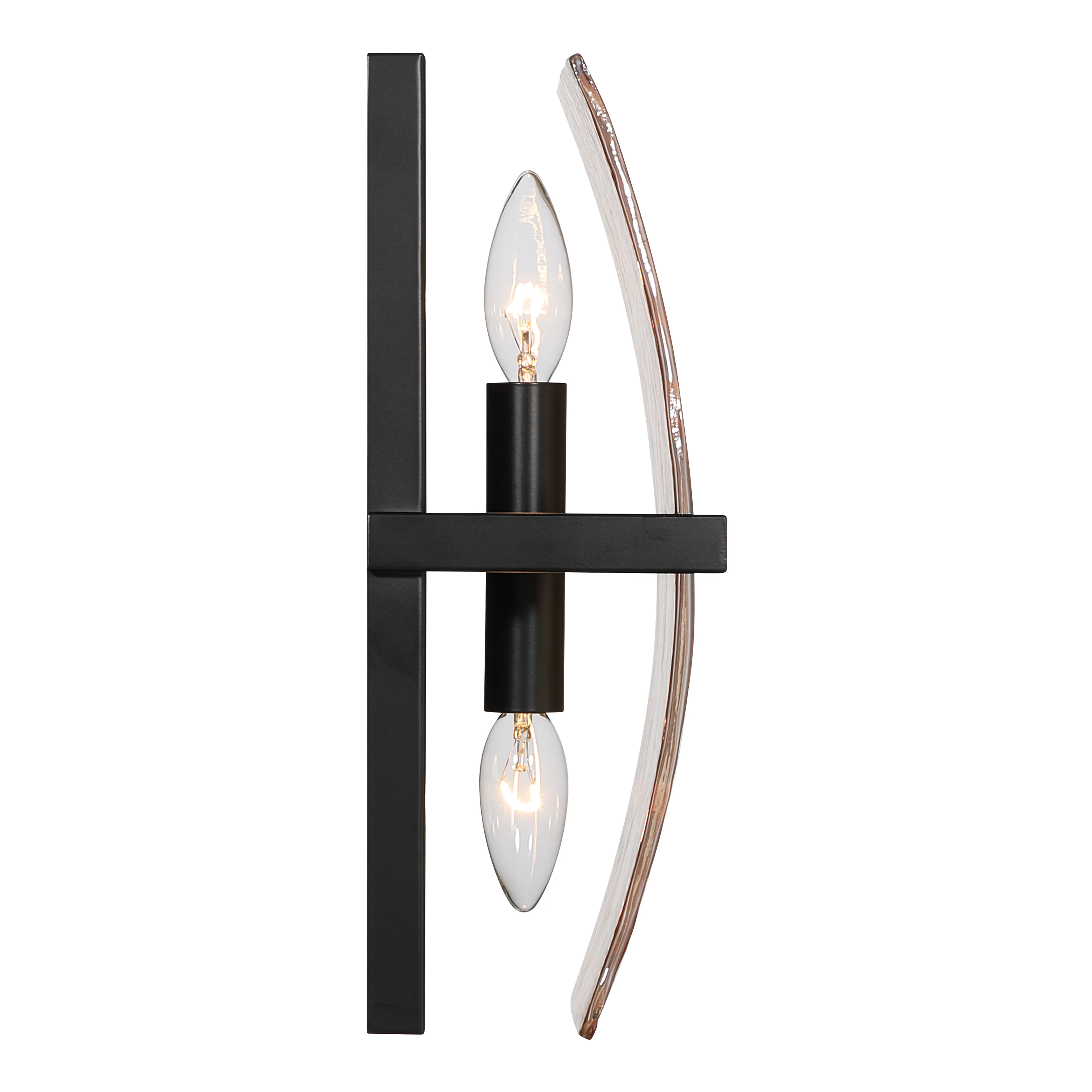 Yep by Golden Lighting Aenon 2-light Wall Sconce in Matte Black with Amber Water Glass - Image 2