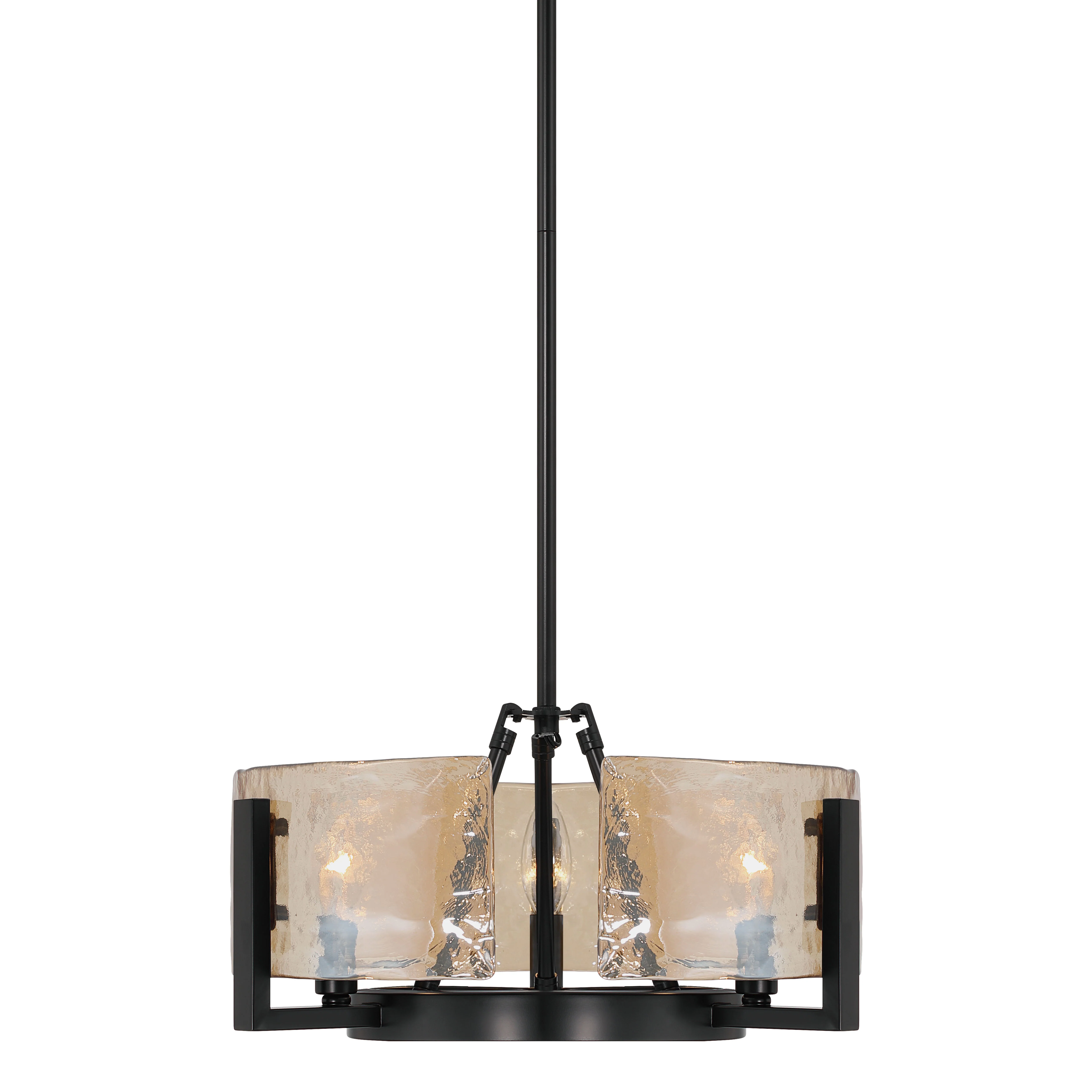 Yep by Golden Lighting Aenon 3-light Chandelier in Matte Black with Amber Water Glass - Image 2