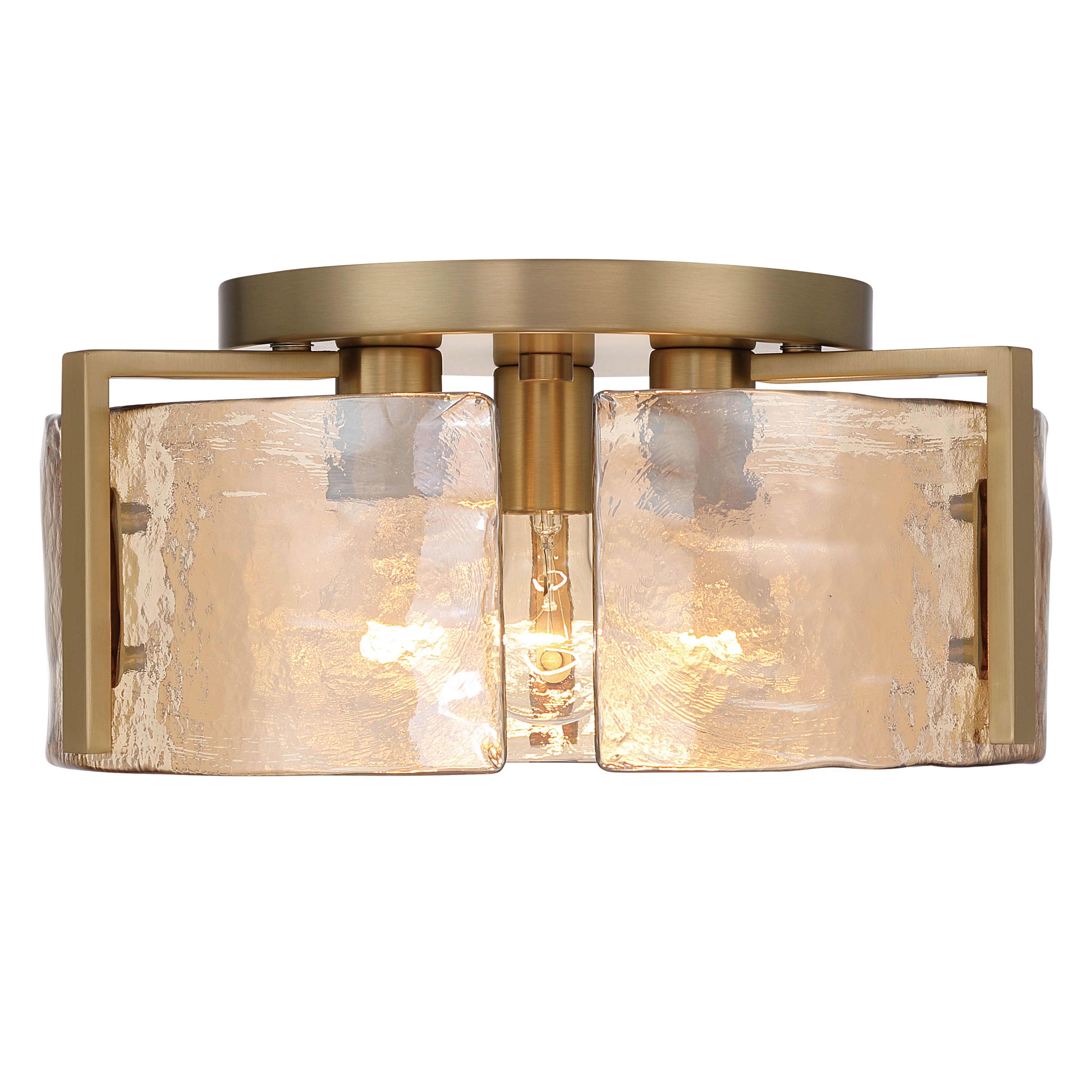 Yep by Golden Lighting Aenon 3-light Flush Mount in Brushed Champagne Brass with Amber Water Glass - Image 2