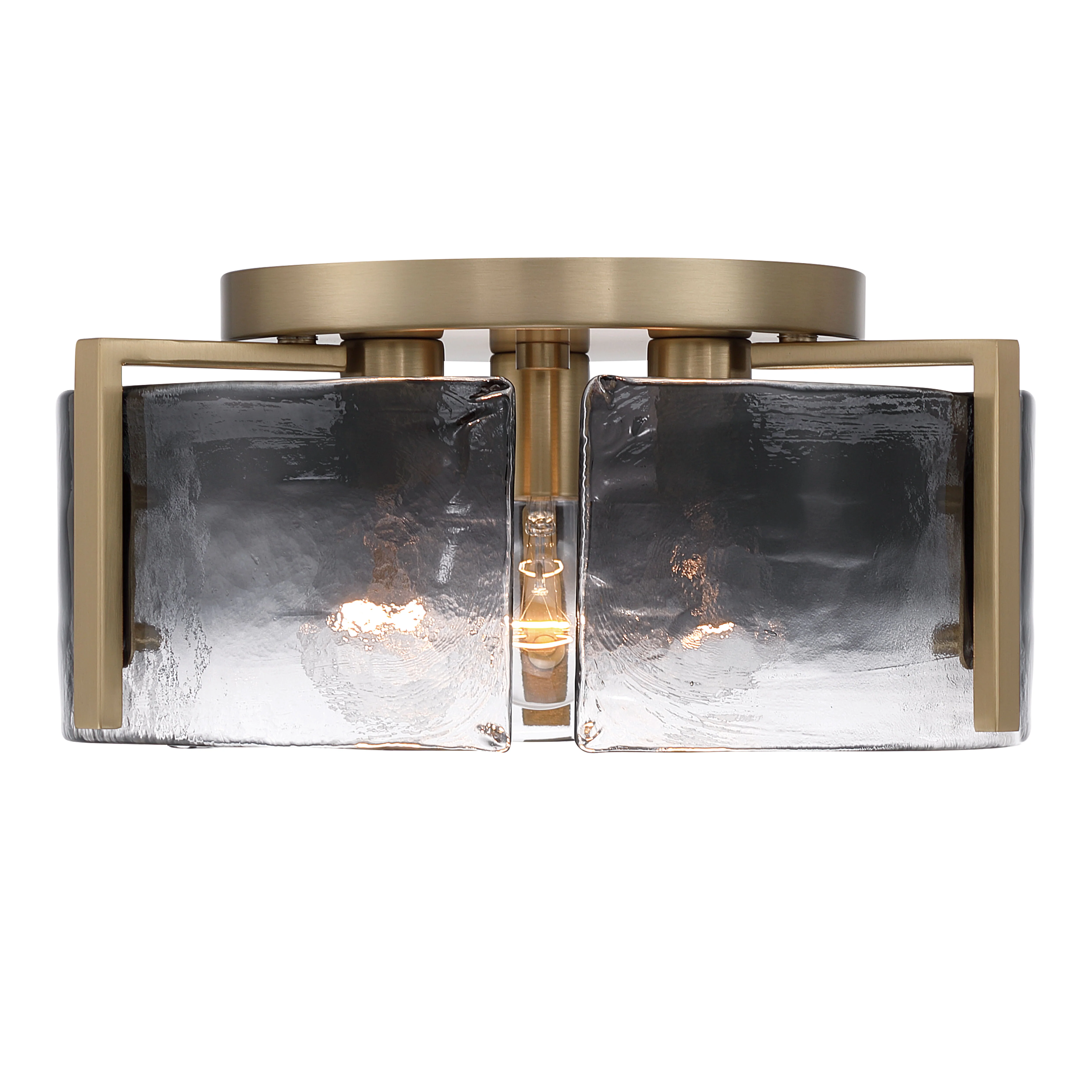 Yep by Golden Lighting Aenon 3-light Flush Mount in Brushed Champagne Brass with Smokey Water Glass - Image 2
