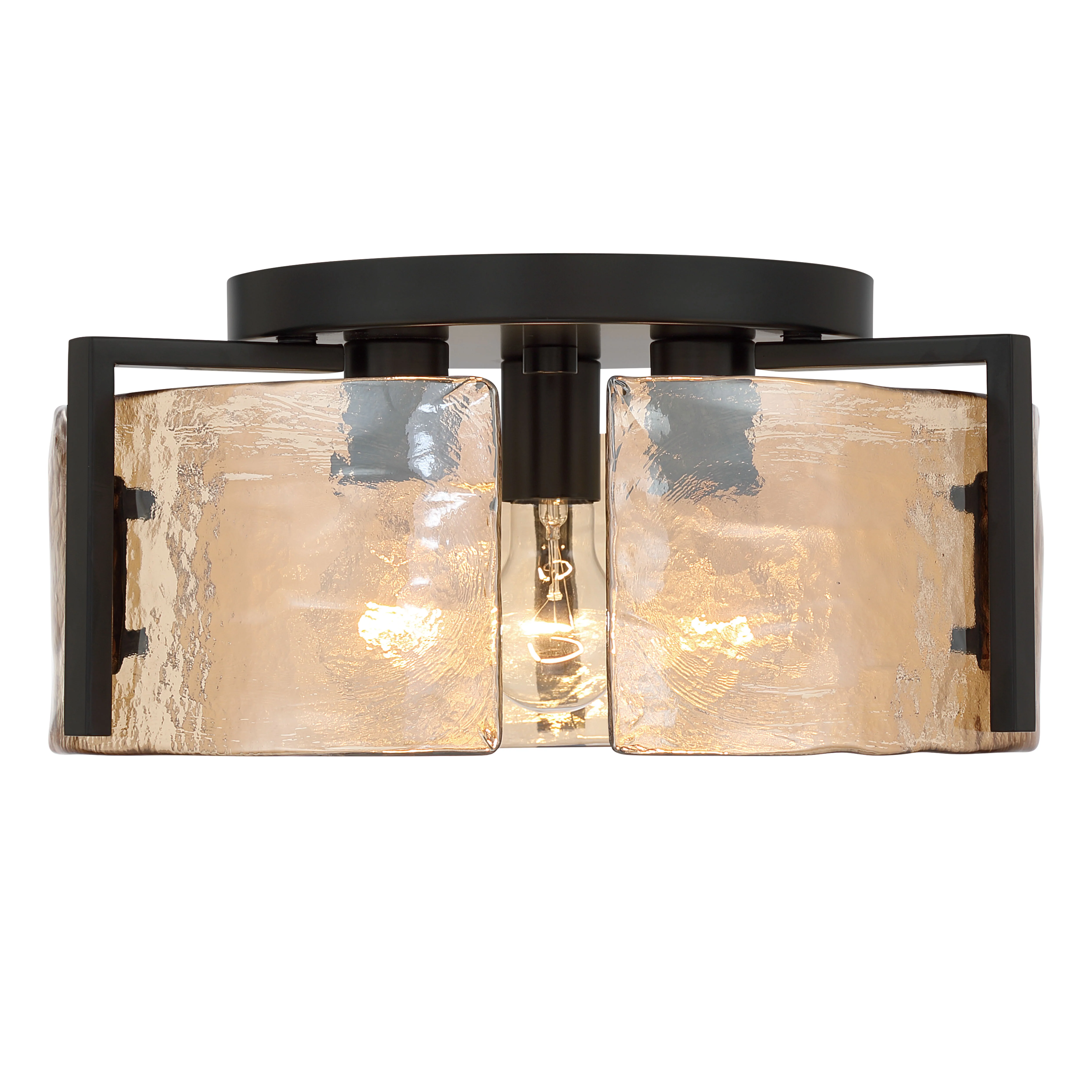 Yep by Golden Lighting Aenon 3-light Flush Mount in Matte Black with Amber Water Glass - Image 2