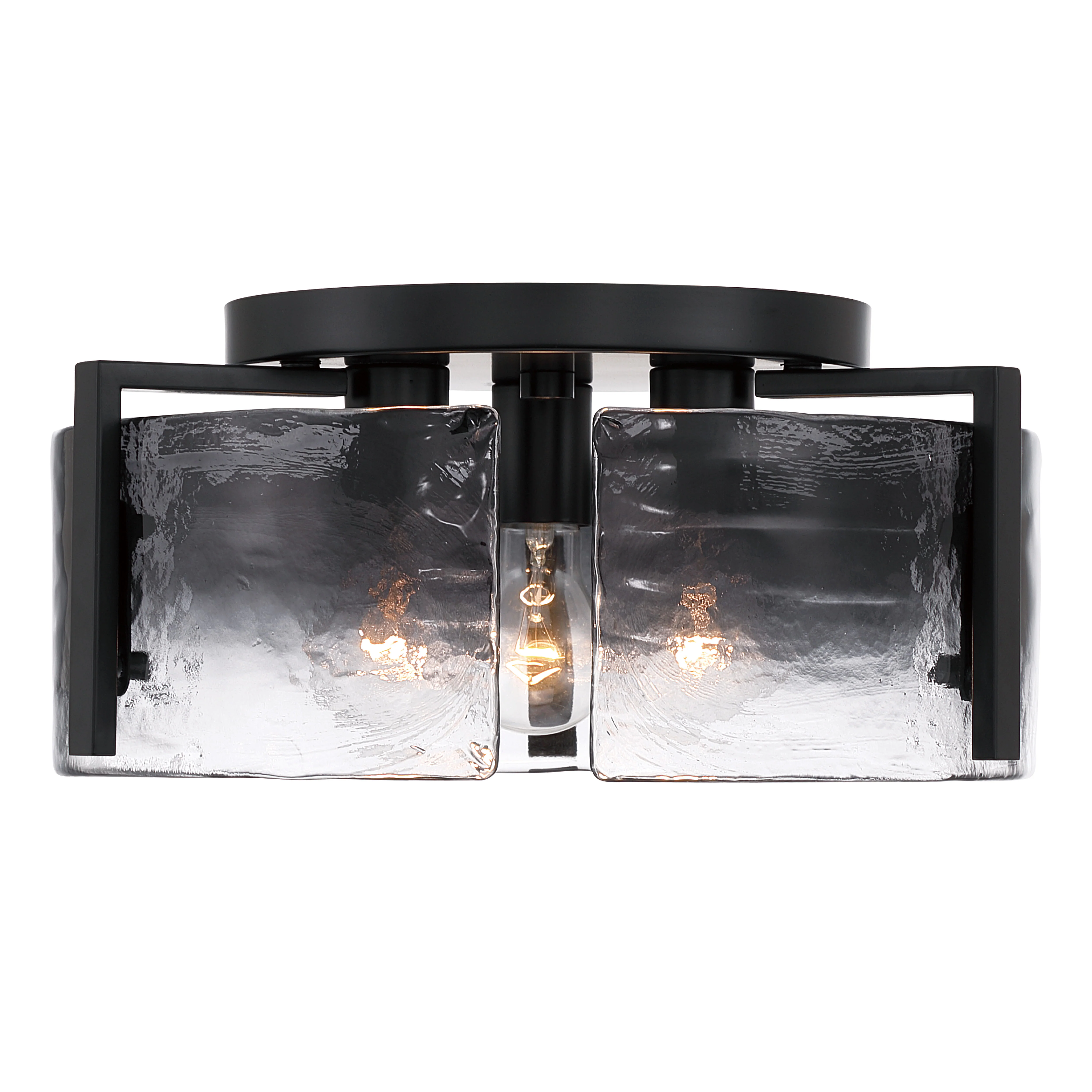 Yep by Golden Lighting Aenon 3-light Flush Mount in Matte Black with Smokey Water Glass - Image 2