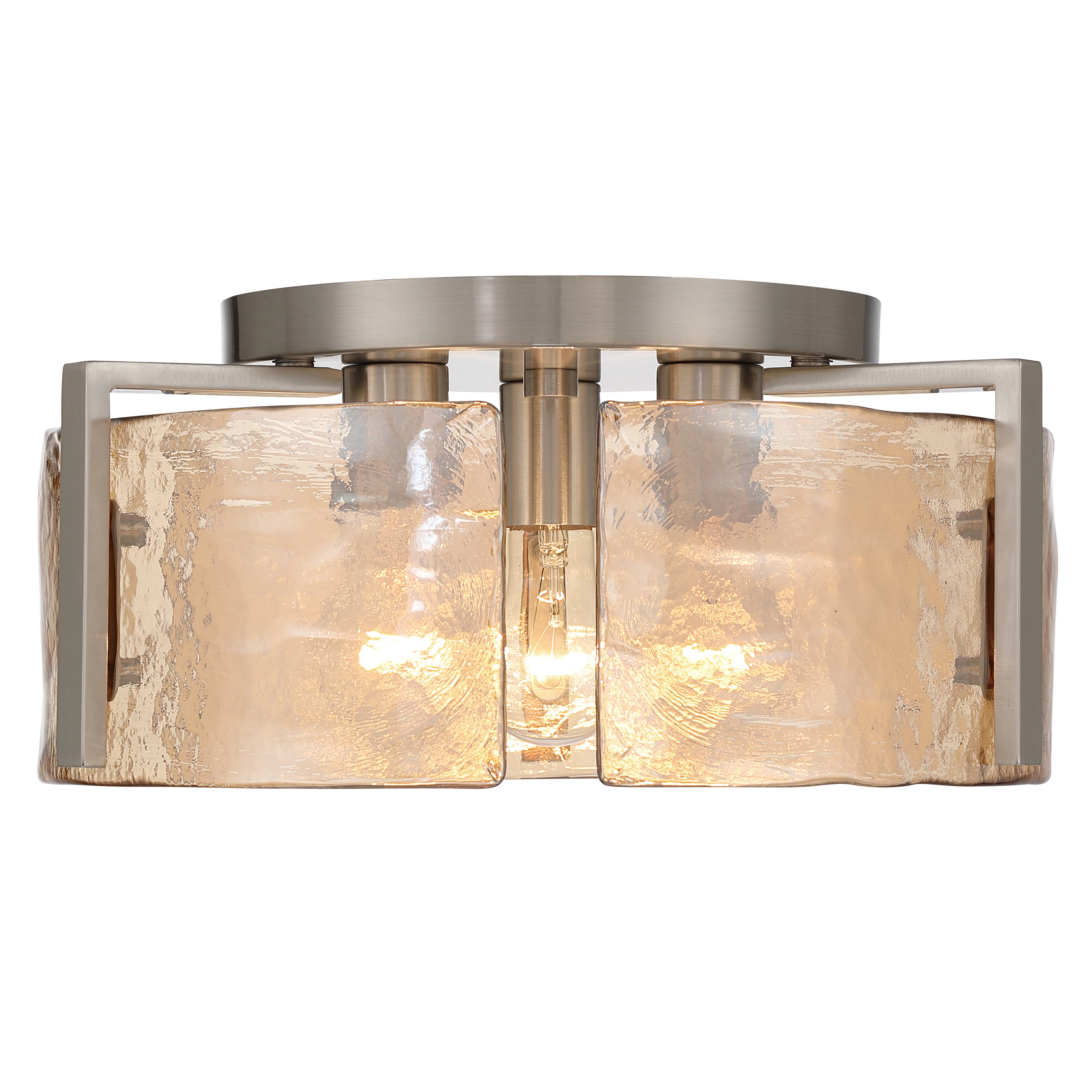 Yep by Golden Lighting Aenon 3-light Flush Mount in Pewter with Amber Water Glass - Image 2