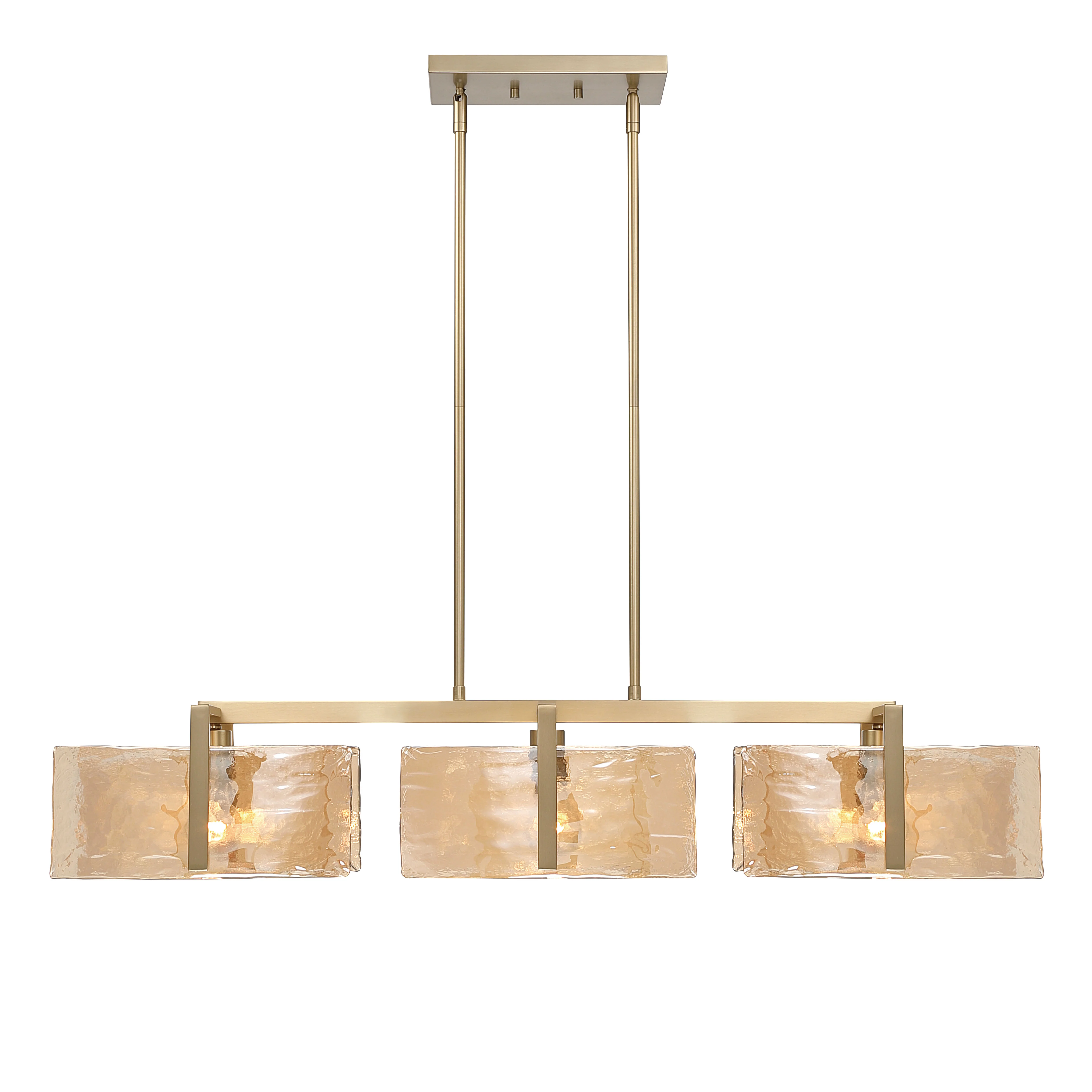 Yep by Golden Lighting Aenon 3-light Island Light in Brushed Champagne Brass with Amber Water Glass - Image 2
