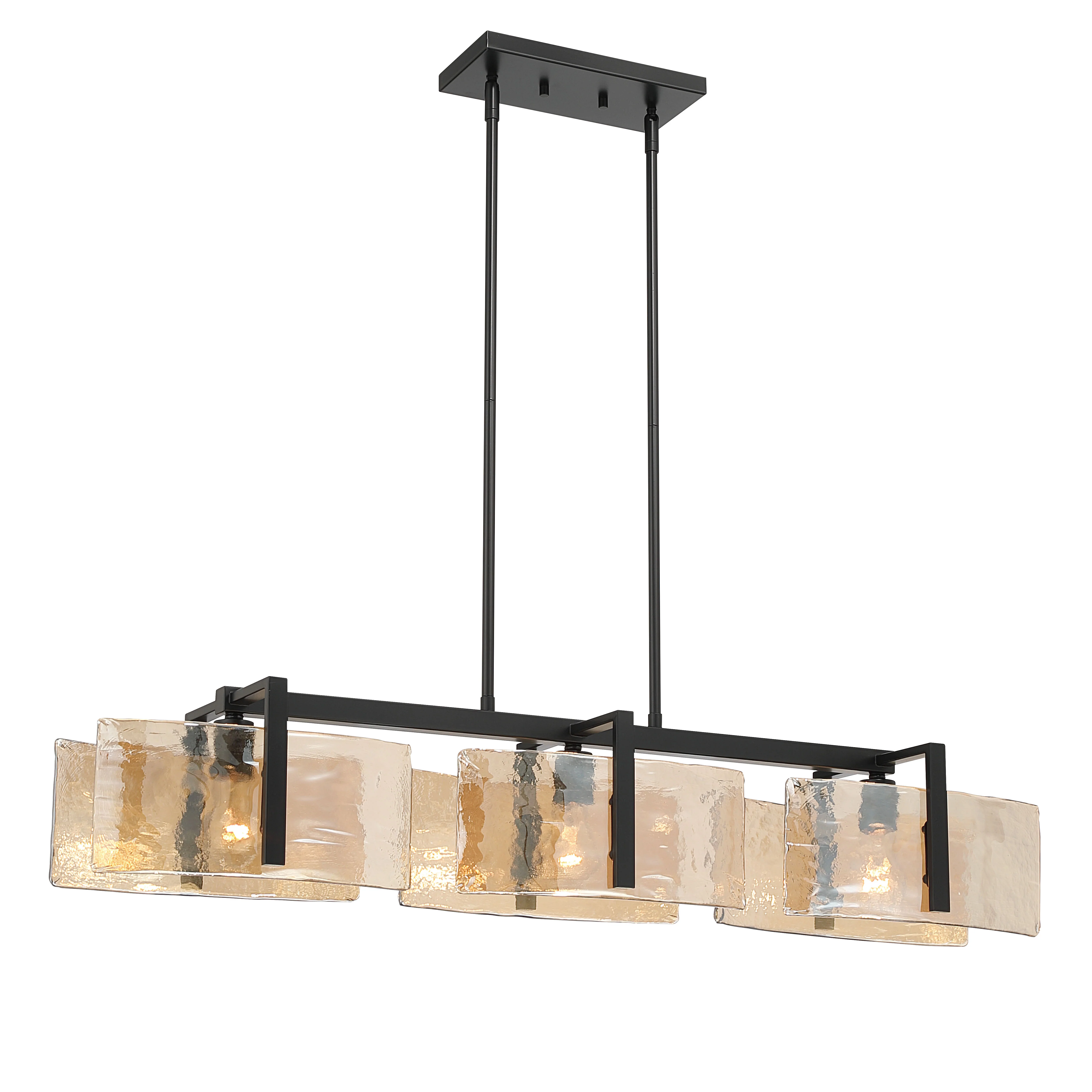 Yep by Golden Lighting Aenon 3-light Island Light in Matte Black with Amber Water Glass