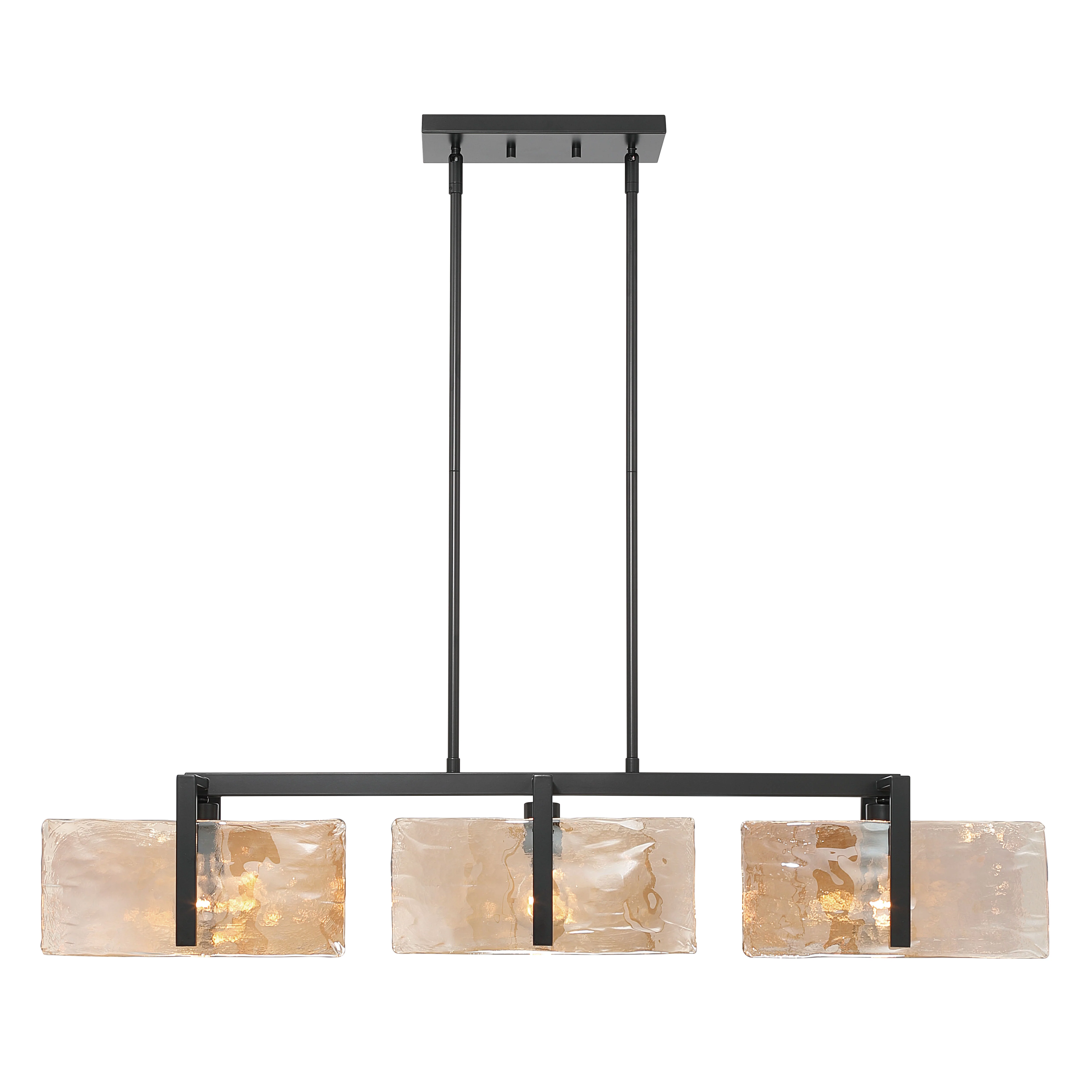 Yep by Golden Lighting Aenon 3-light Island Light in Matte Black with Amber Water Glass - Image 2