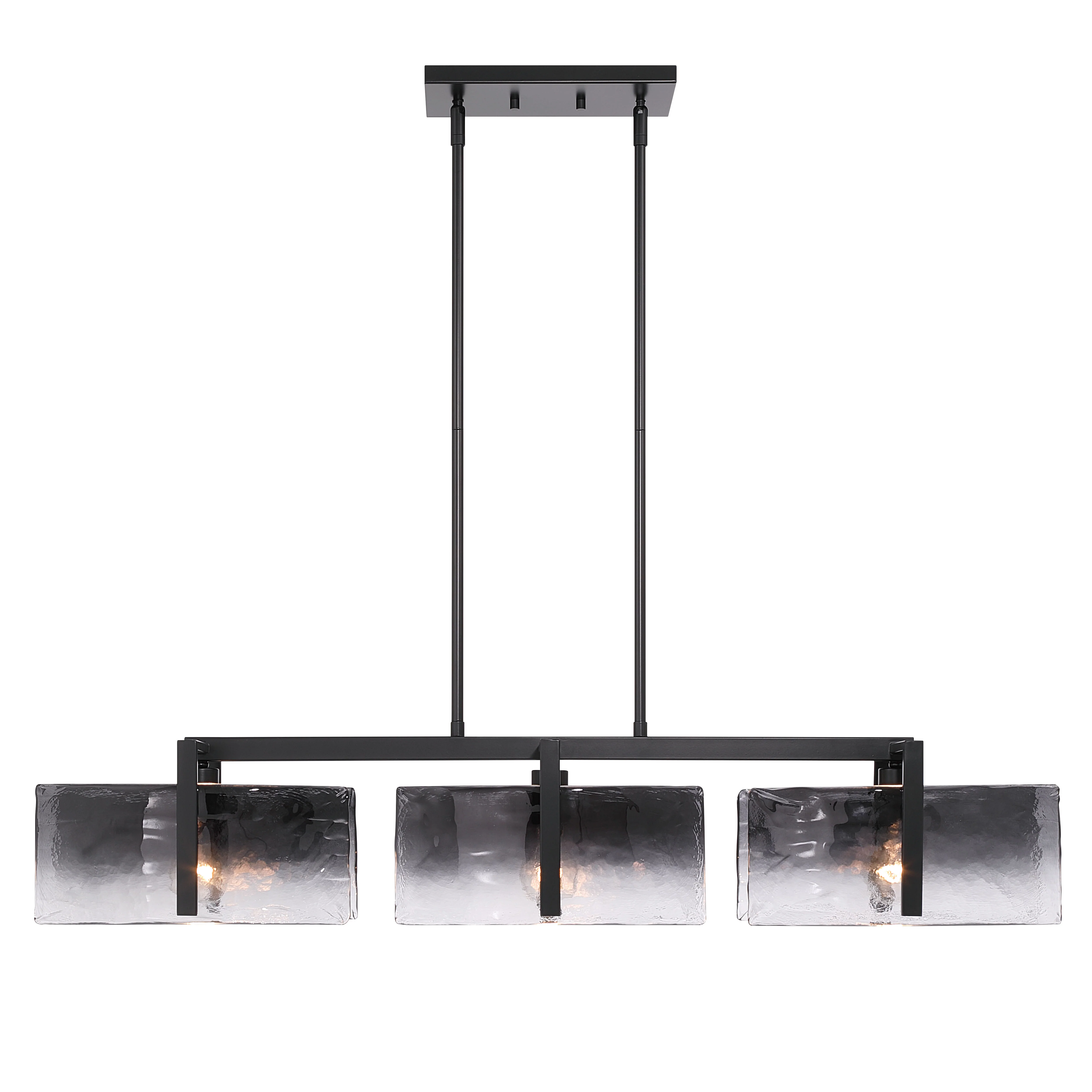 Yep by Golden Lighting Aenon 3-light Island Light in Matte Black with Smokey Water Glass - Image 2