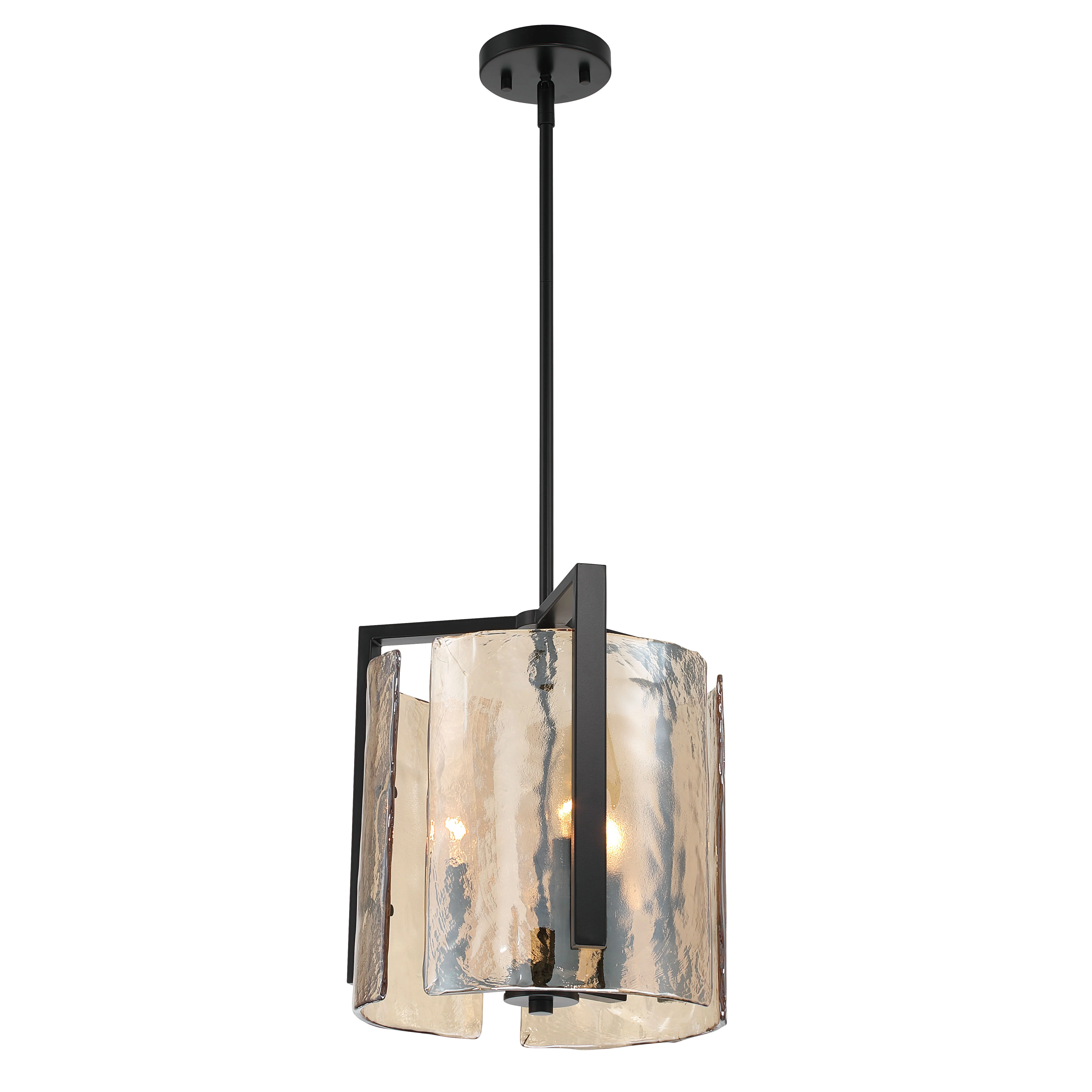 Yep by Golden Lighting Aenon 3-light Pendant in Matte Black with Amber Water Glass