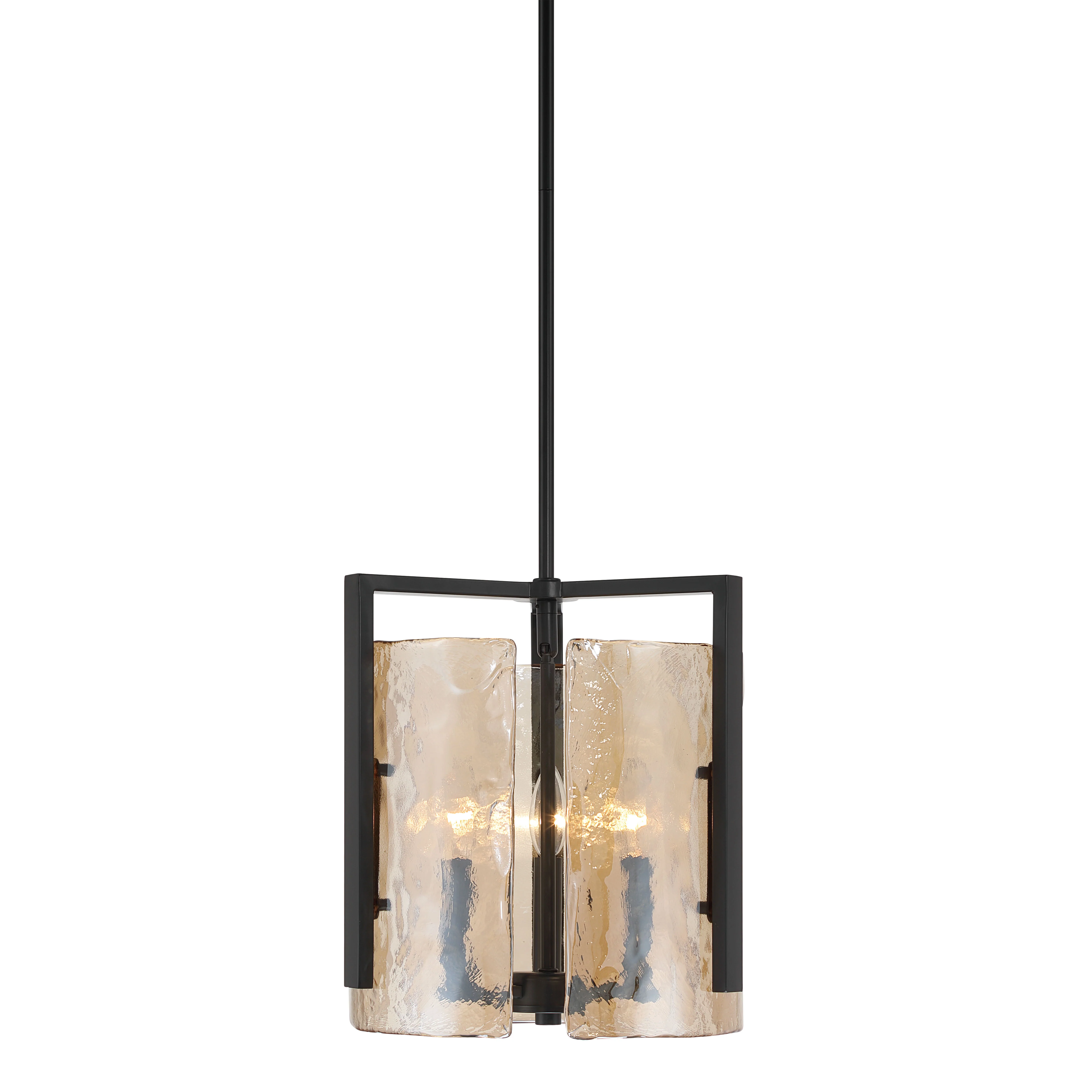 Yep by Golden Lighting Aenon 3-light Pendant in Matte Black with Amber Water Glass - Image 2
