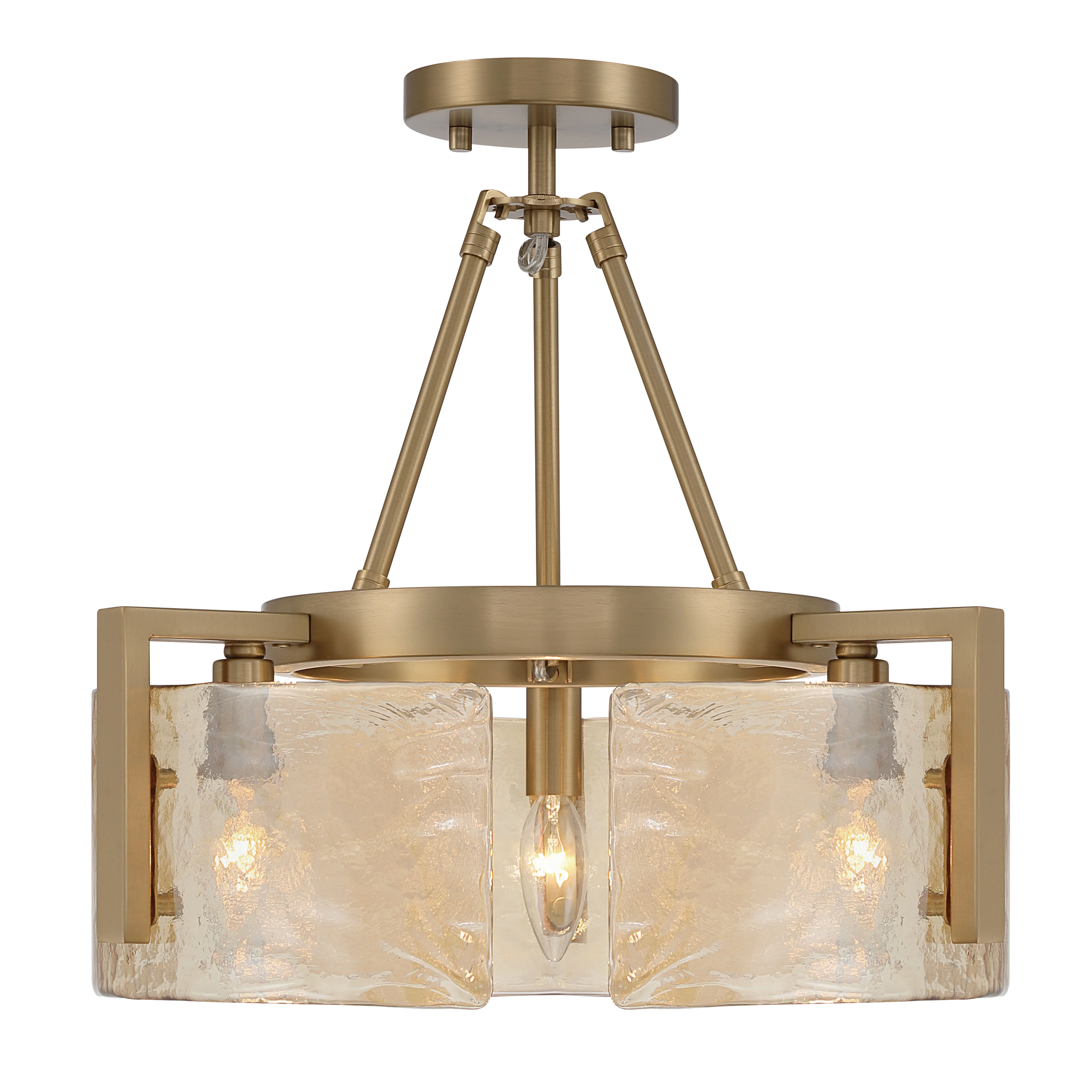 Yep by Golden Lighting Aenon 3-light Semi-Flush Mount in Brushed Champagne Brass with Amber Water Glass - Image 2