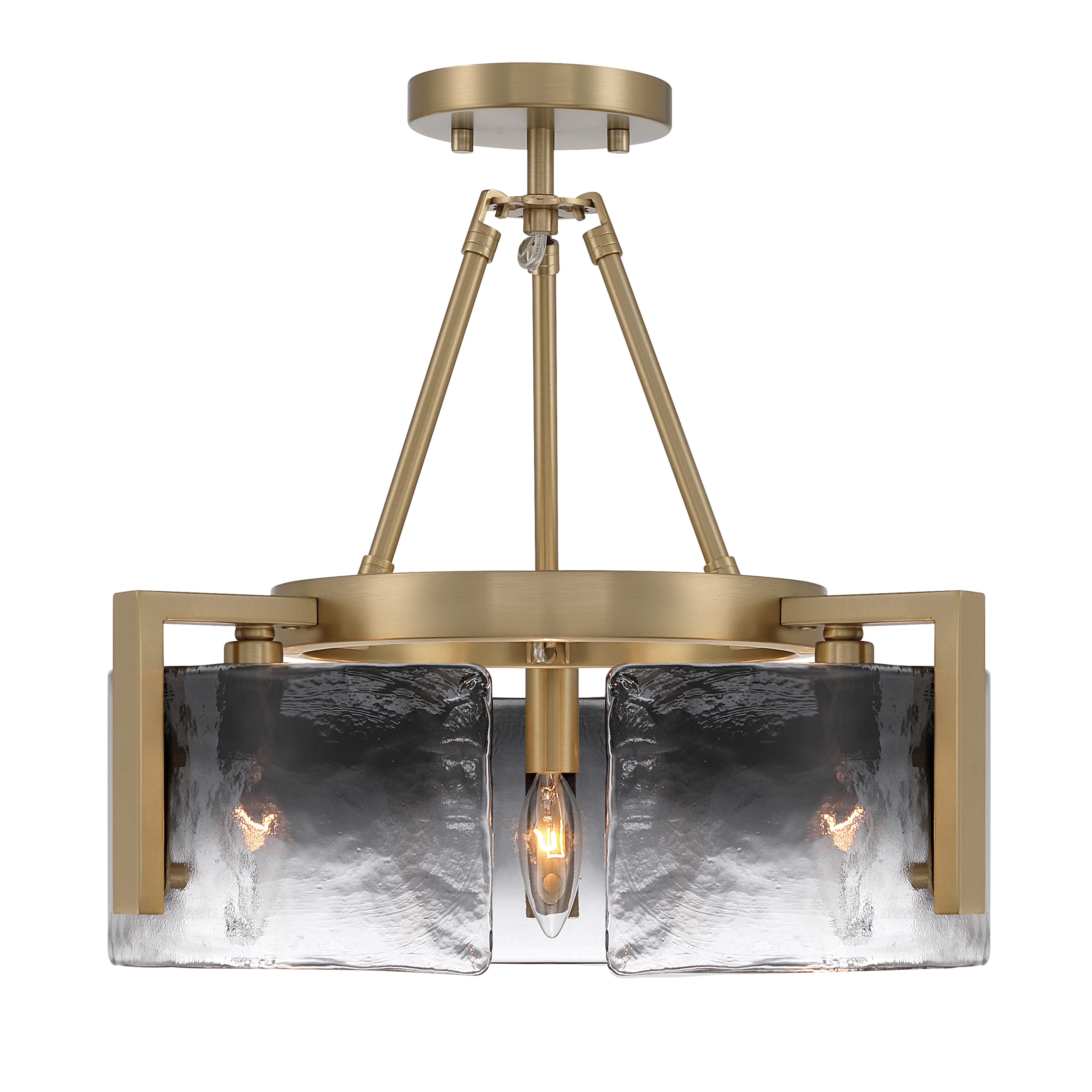 Yep by Golden Lighting Aenon 3-light Semi-Flush Mount in Brushed Champagne Brass with Smokey Water Glass - Image 2