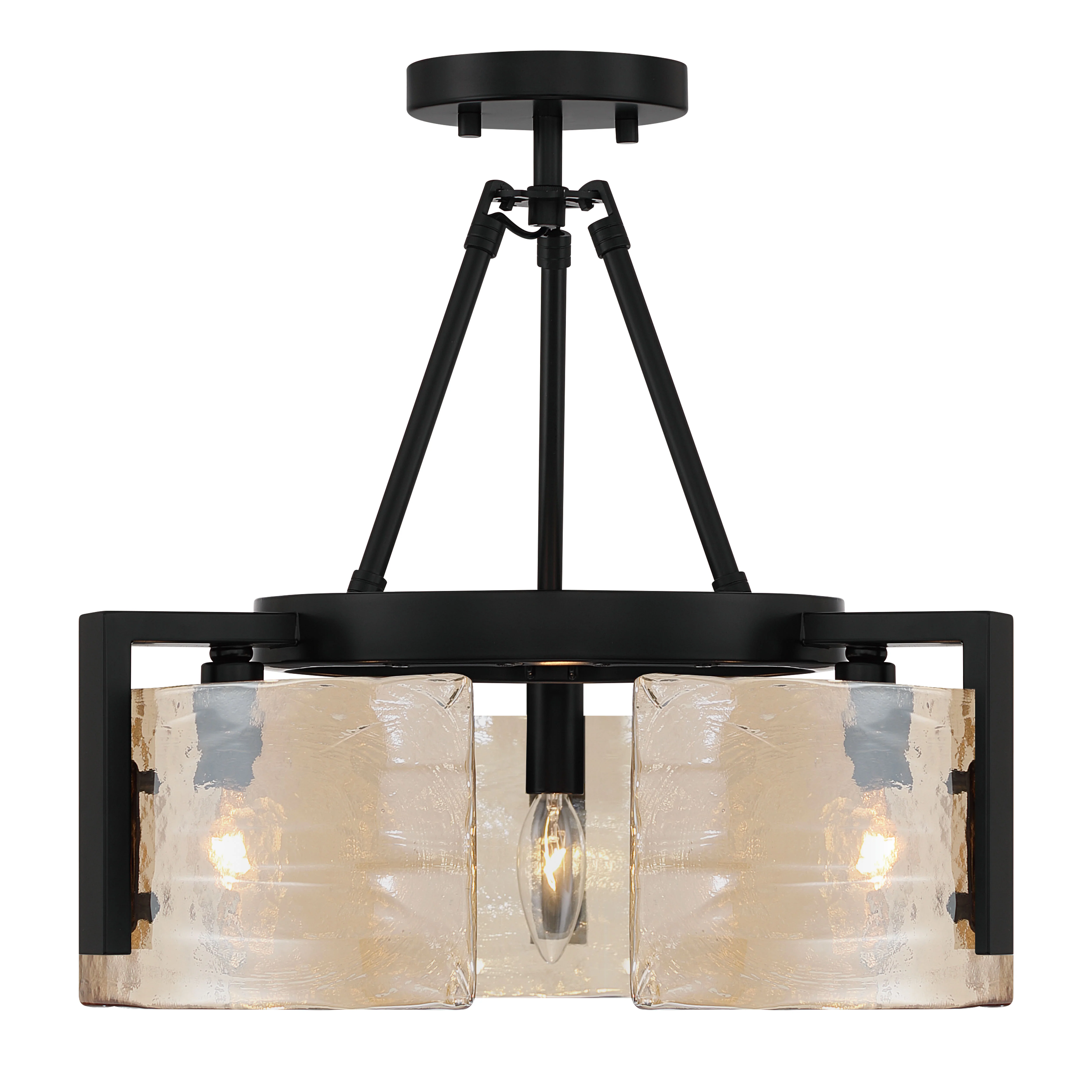 Yep by Golden Lighting Aenon 3-light Semi-Flush Mount in Matte Black with Amber Water Glass - Image 2