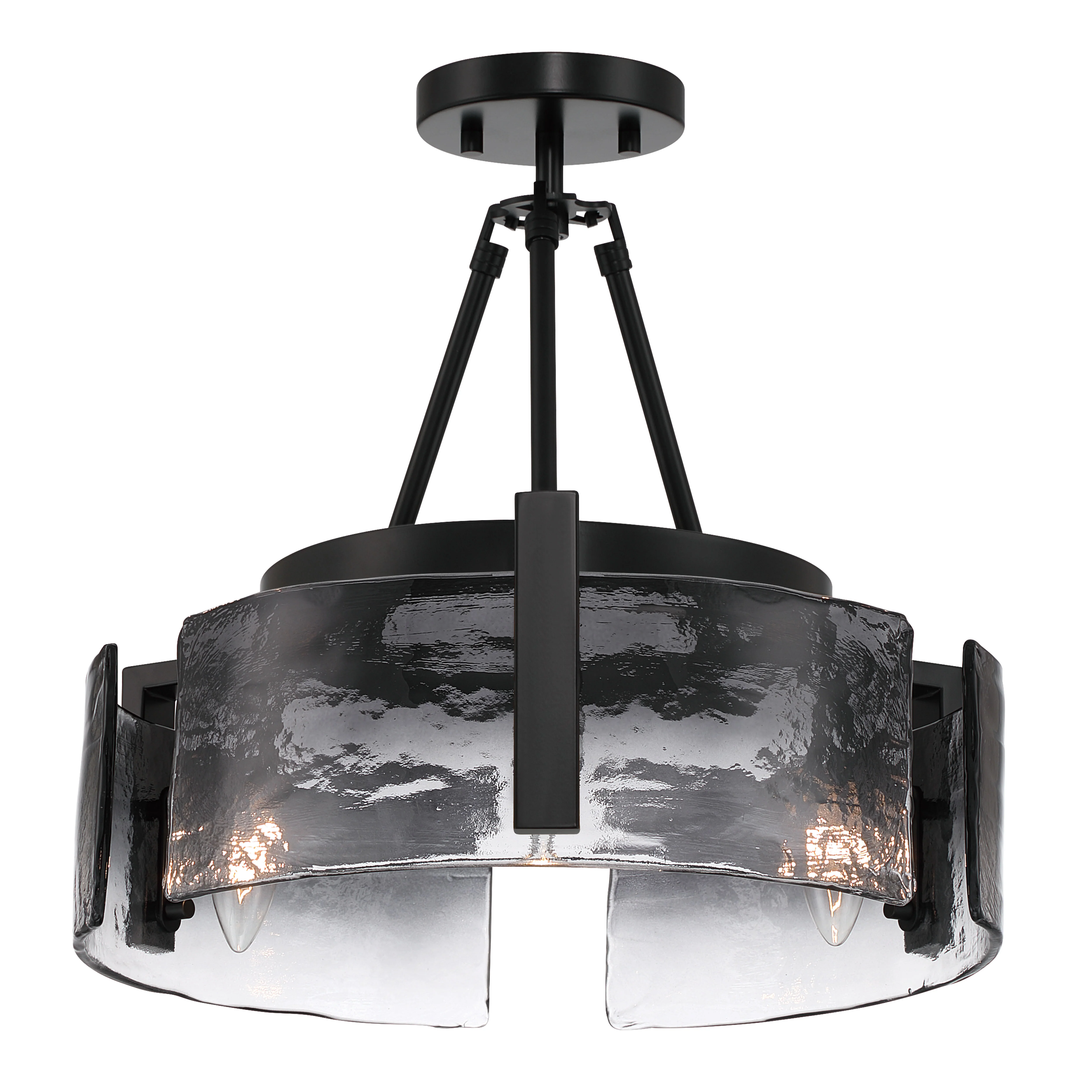 Yep by Golden Lighting Aenon 3-light Semi-Flush Mount in Matte Black with Smokey Water Glass