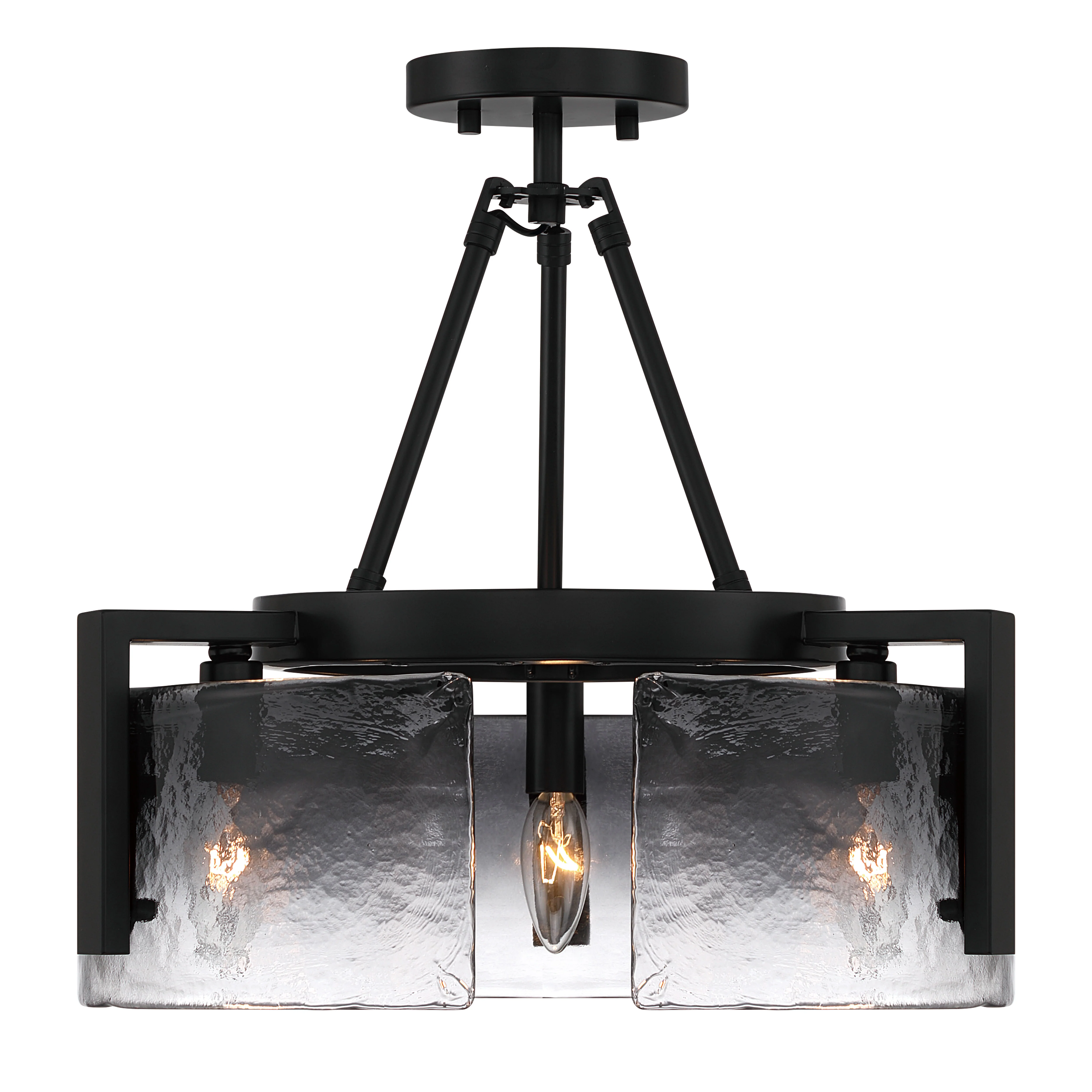 Yep by Golden Lighting Aenon 3-light Semi-Flush Mount in Matte Black with Smokey Water Glass - Image 2