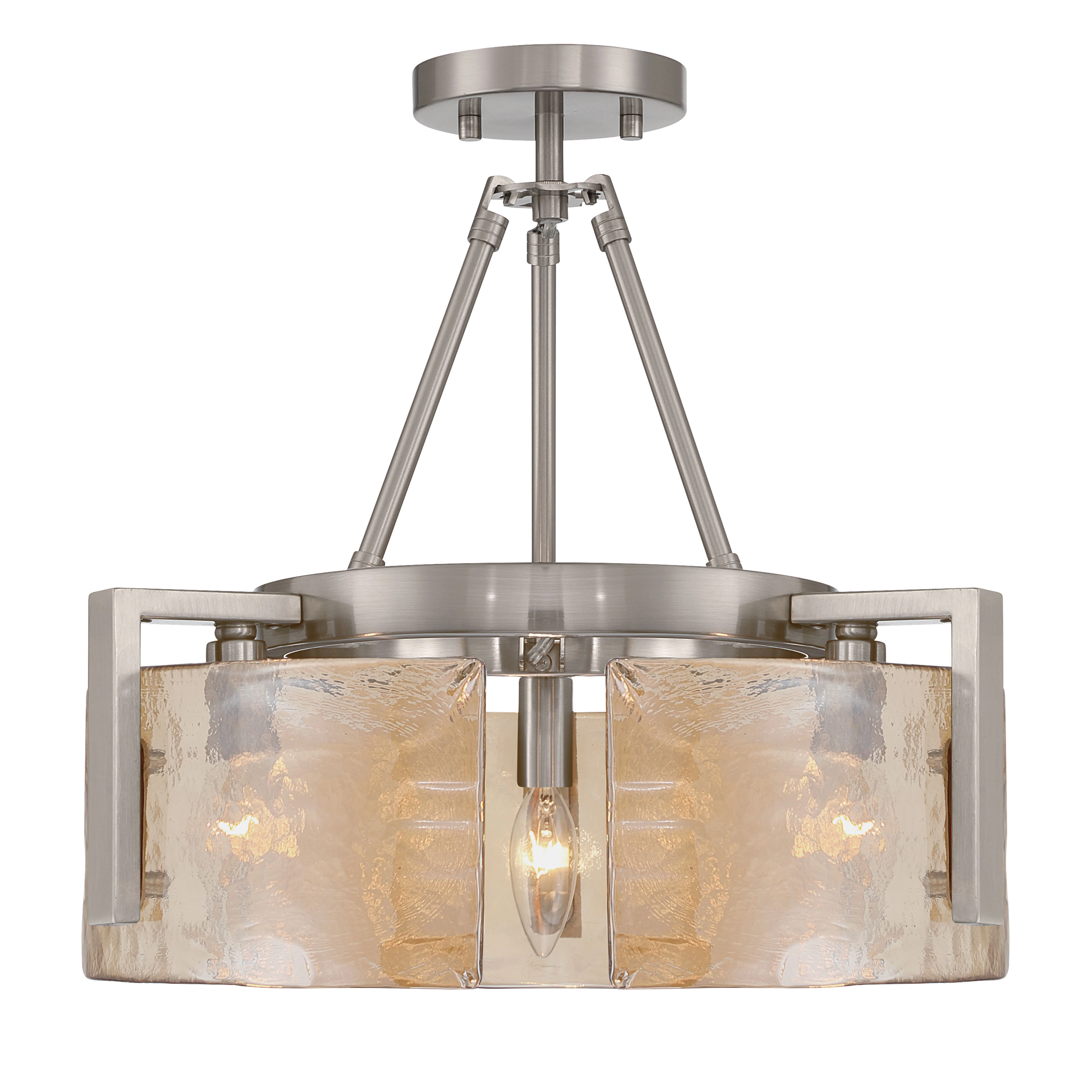 Yep by Golden Lighting Aenon 3-light Semi-Flush Mount in Pewter with Amber Water Glass - Image 2