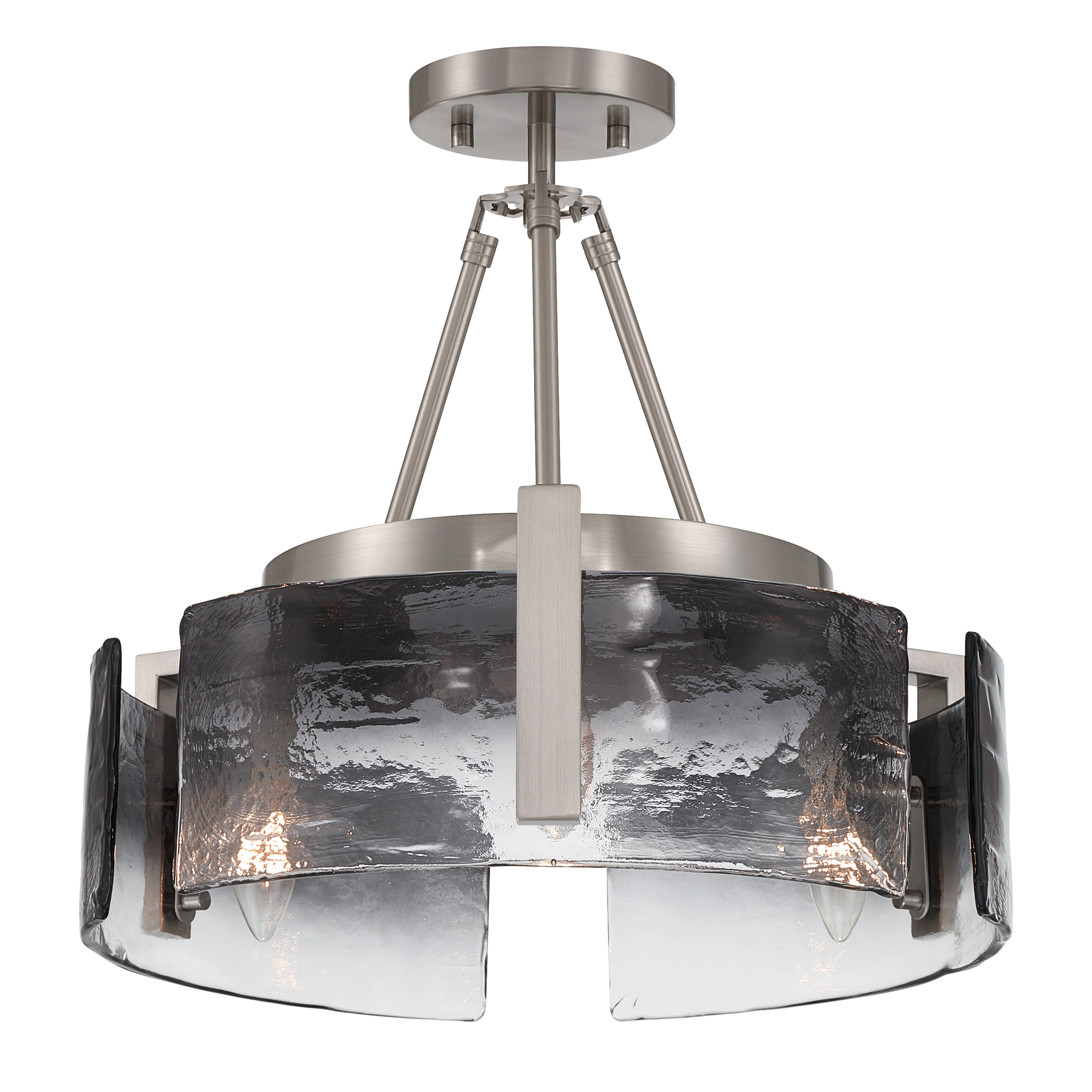 Yep by Golden Lighting Aenon 3-light Semi-Flush Mount in Pewter with Smokey Water Glass