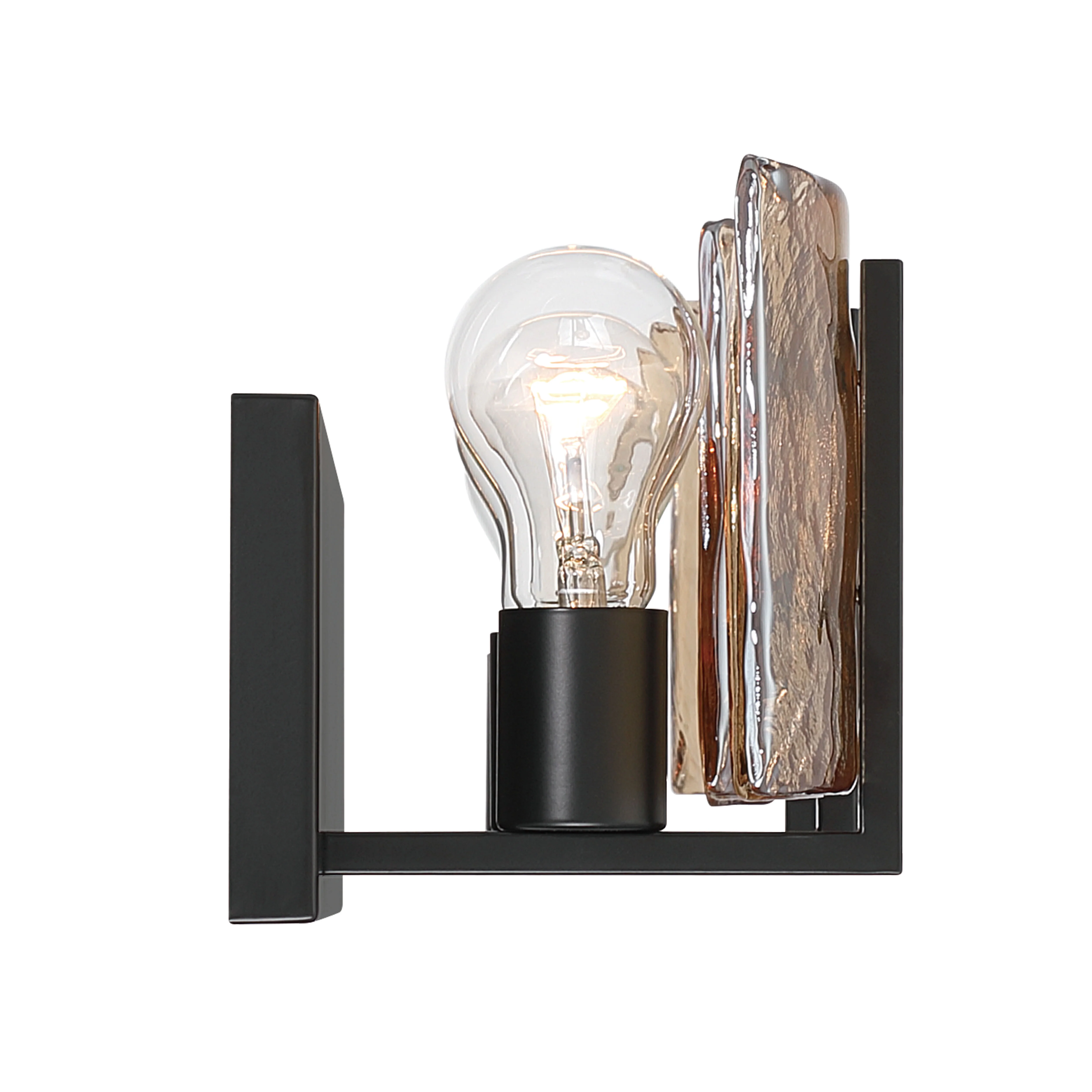 Yep by Golden Lighting Aenon 3-light Vanity in Matte Black with Amber Water Glass - Image 2