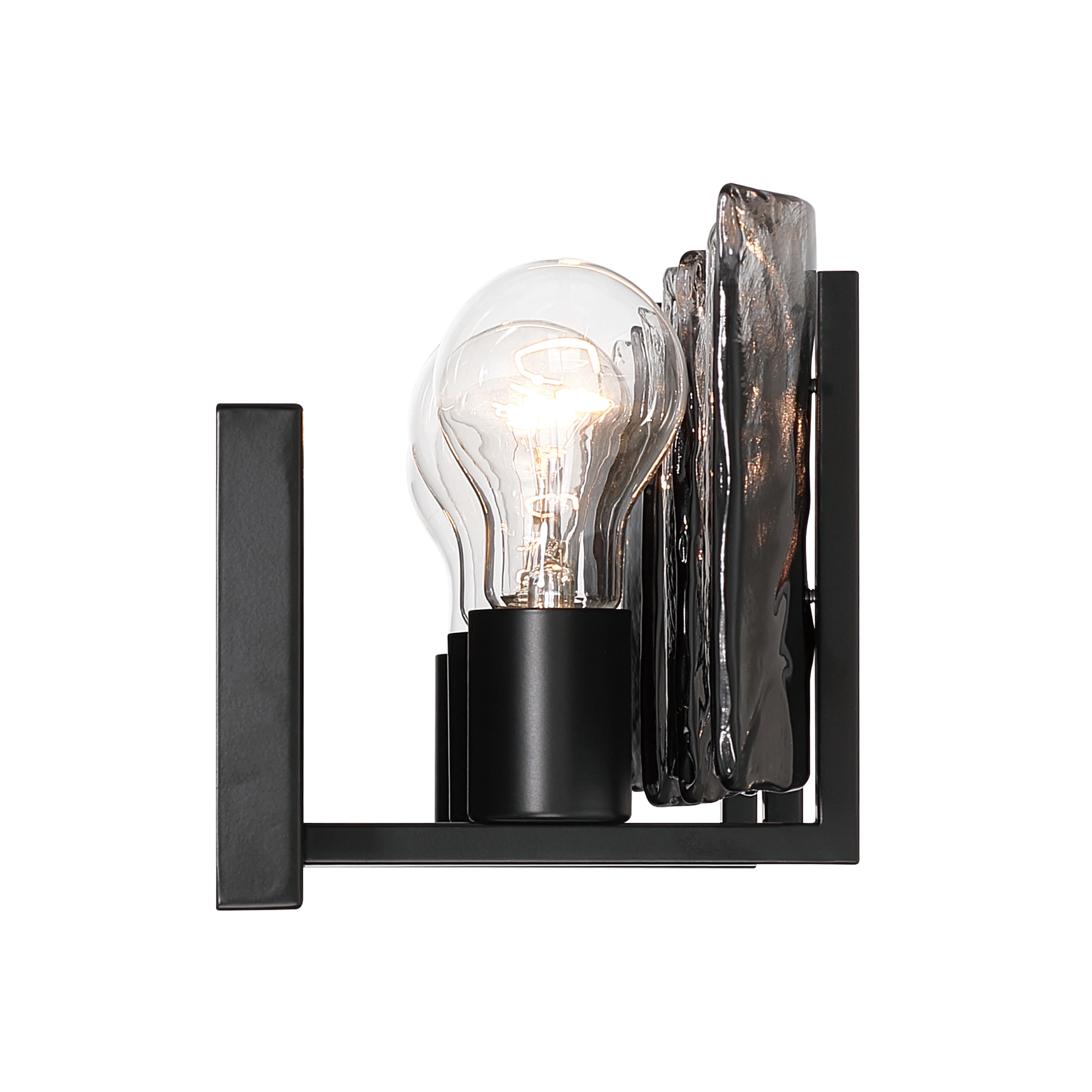 Yep by Golden Lighting Aenon 3-light Vanity in Matte Black with Smokey Water Glass - Image 2