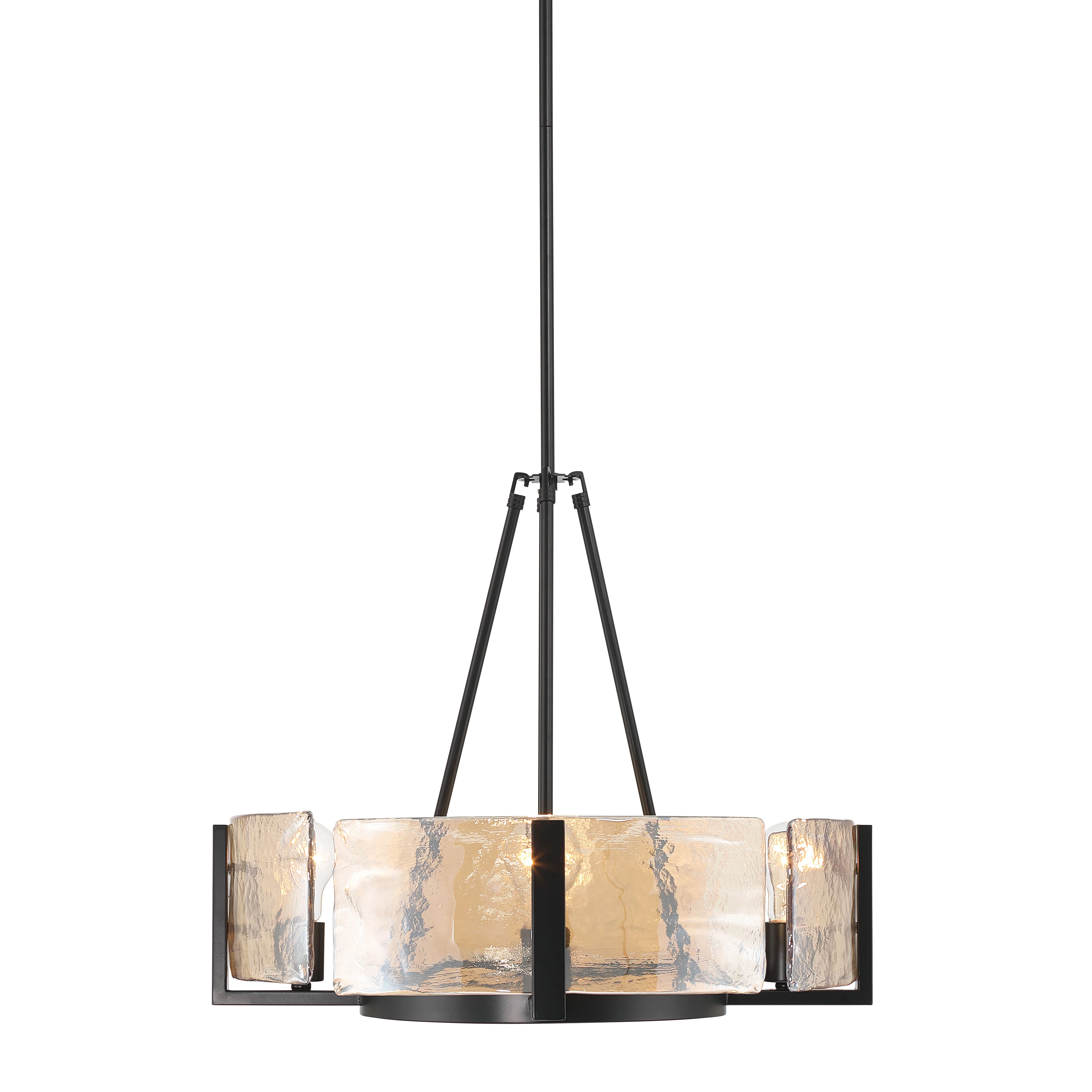 Yep by Golden Lighting Aenon 4-Light Chandelier in Matte Black with Amber Water Glass - Image 2