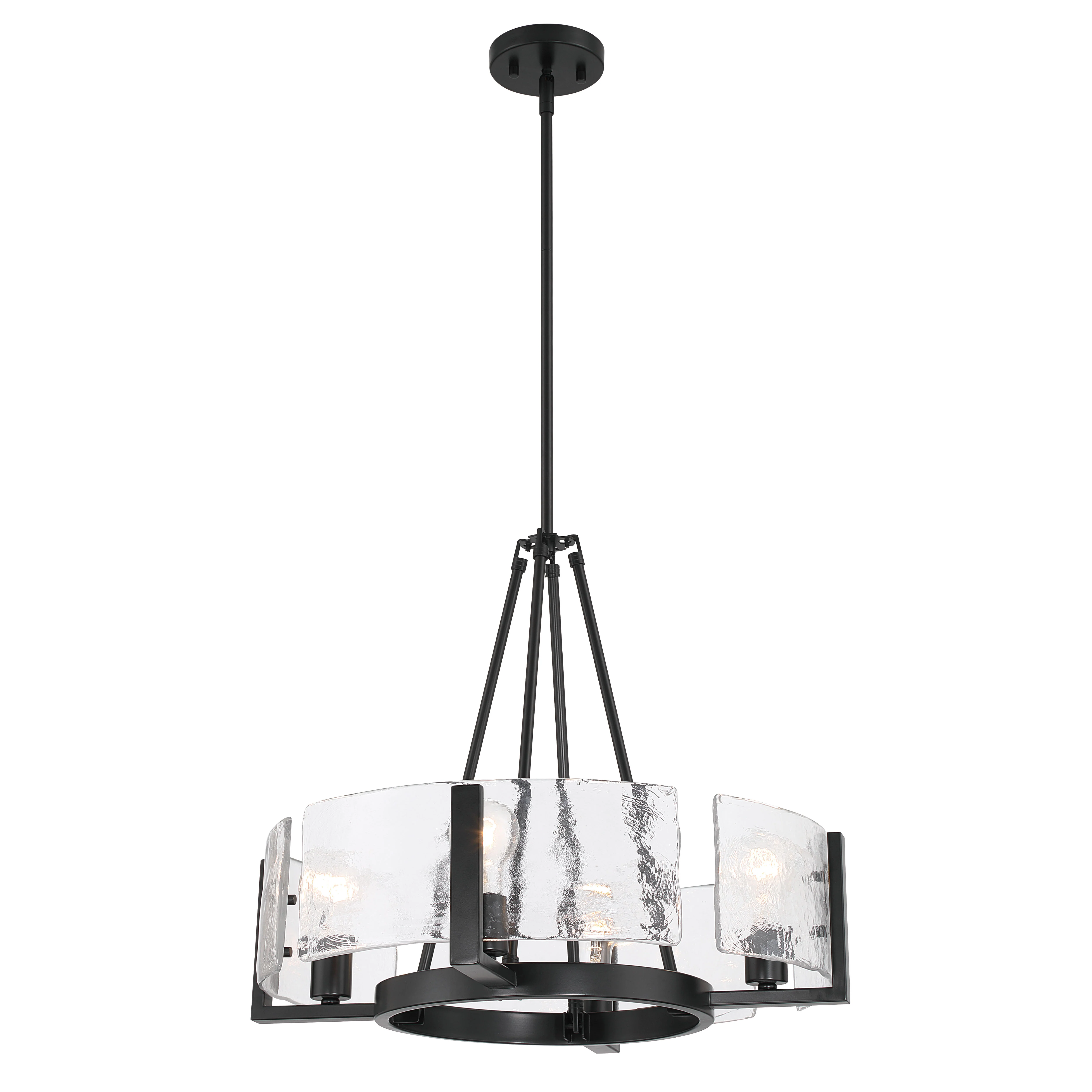 Yep by Golden Lighting Aenon 4-Light Chandelier in Matte Black with Hammered Water Glass