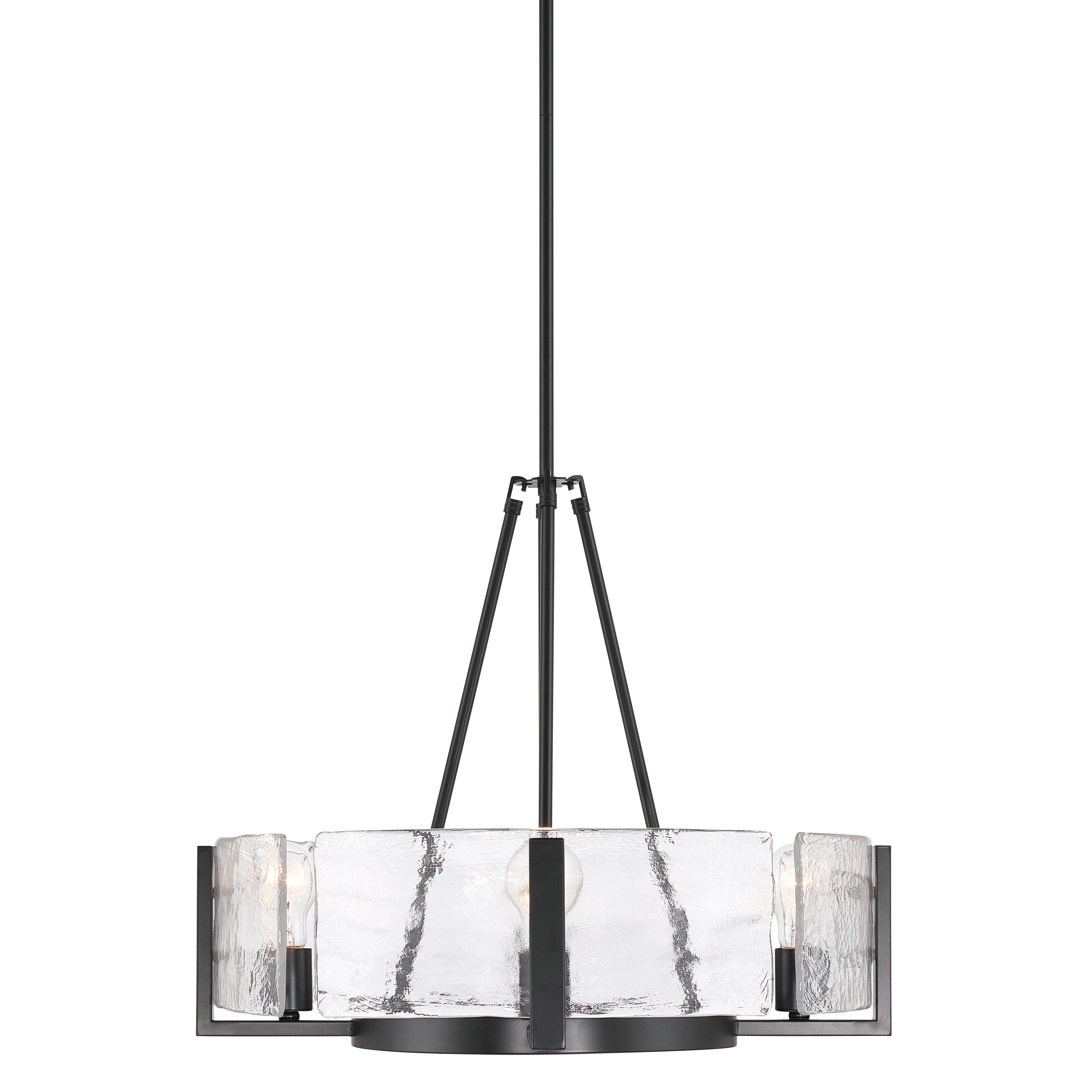 Yep by Golden Lighting Aenon 4-Light Chandelier in Matte Black with Hammered Water Glass - Image 2