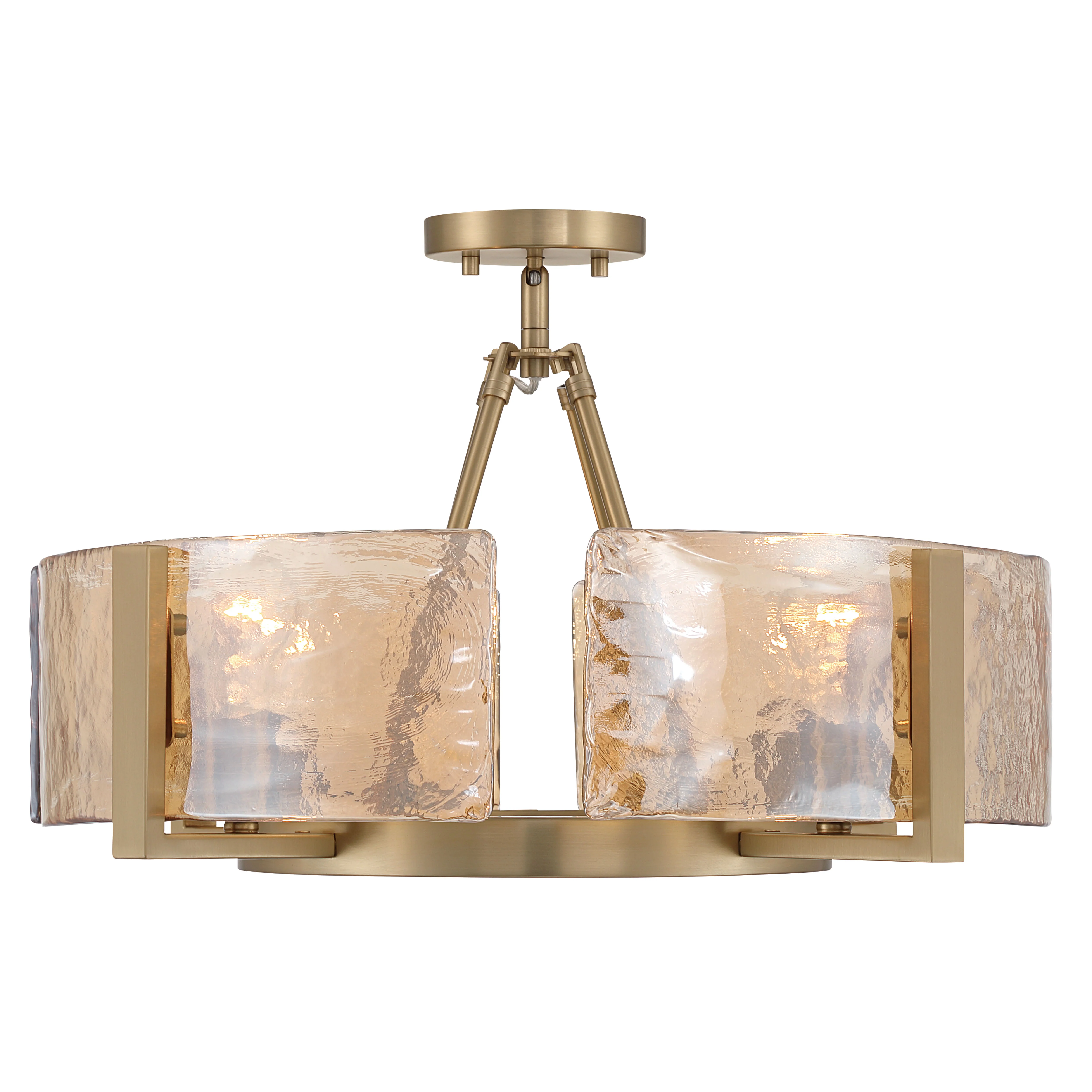 Yep by Golden Lighting Aenon 4-light Semi-Flush Mount in Brushed Champagne Brass with Amber Water Glass - Image 2