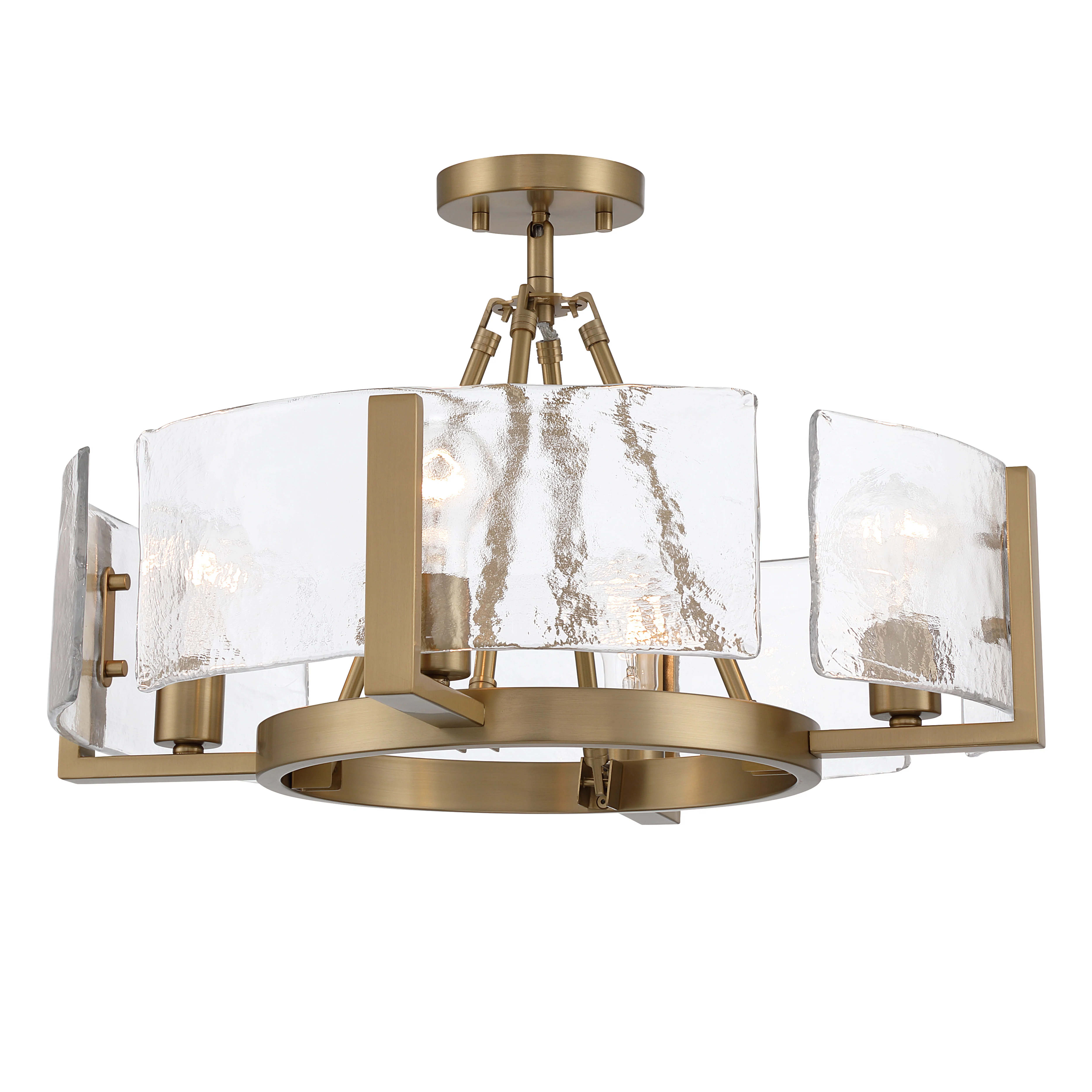 Yep by Golden Lighting Aenon 4-light Semi-Flush Mount in Brushed Champagne Brass with Hammered Water Glass
