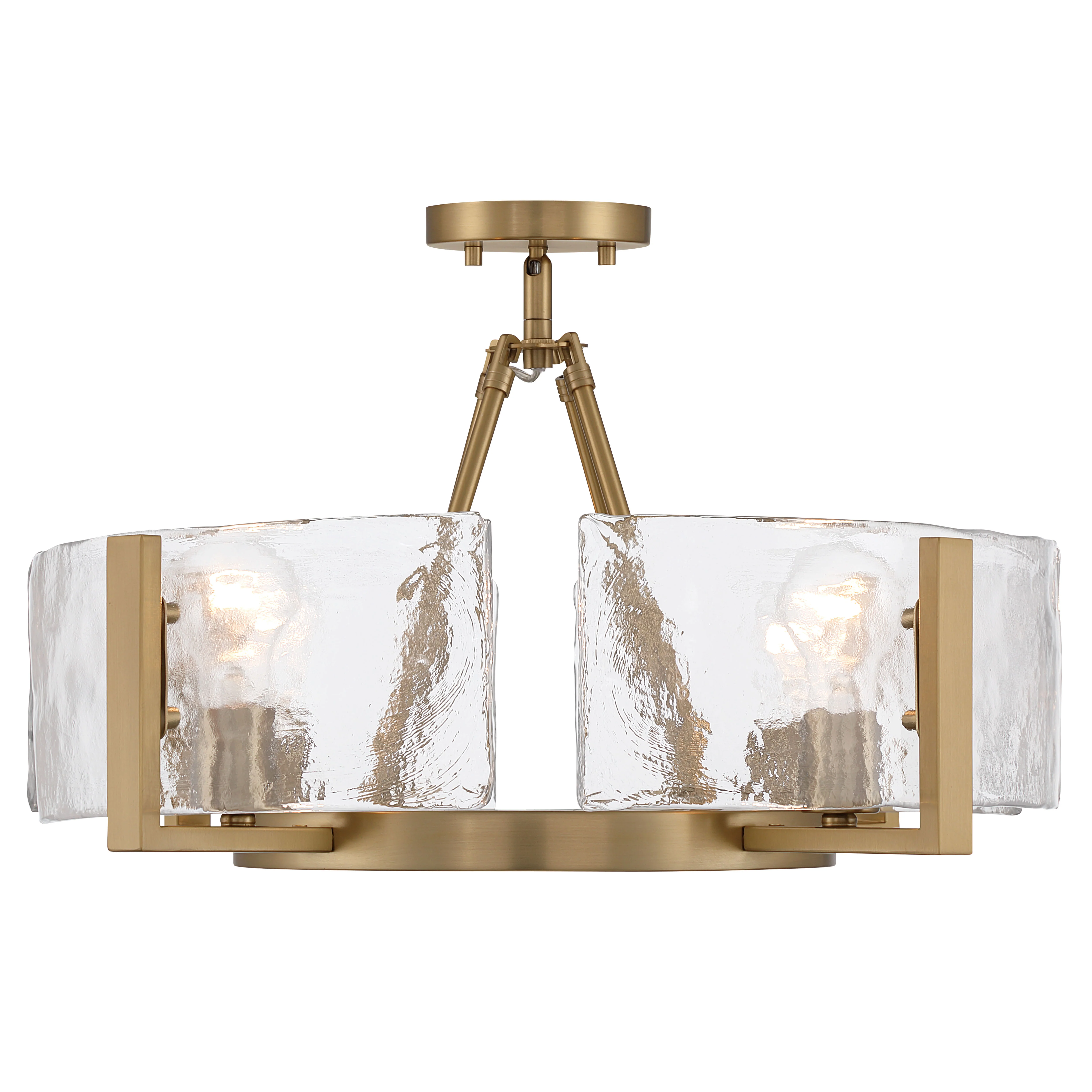 Yep by Golden Lighting Aenon 4-light Semi-Flush Mount in Brushed Champagne Brass with Hammered Water Glass - Image 2