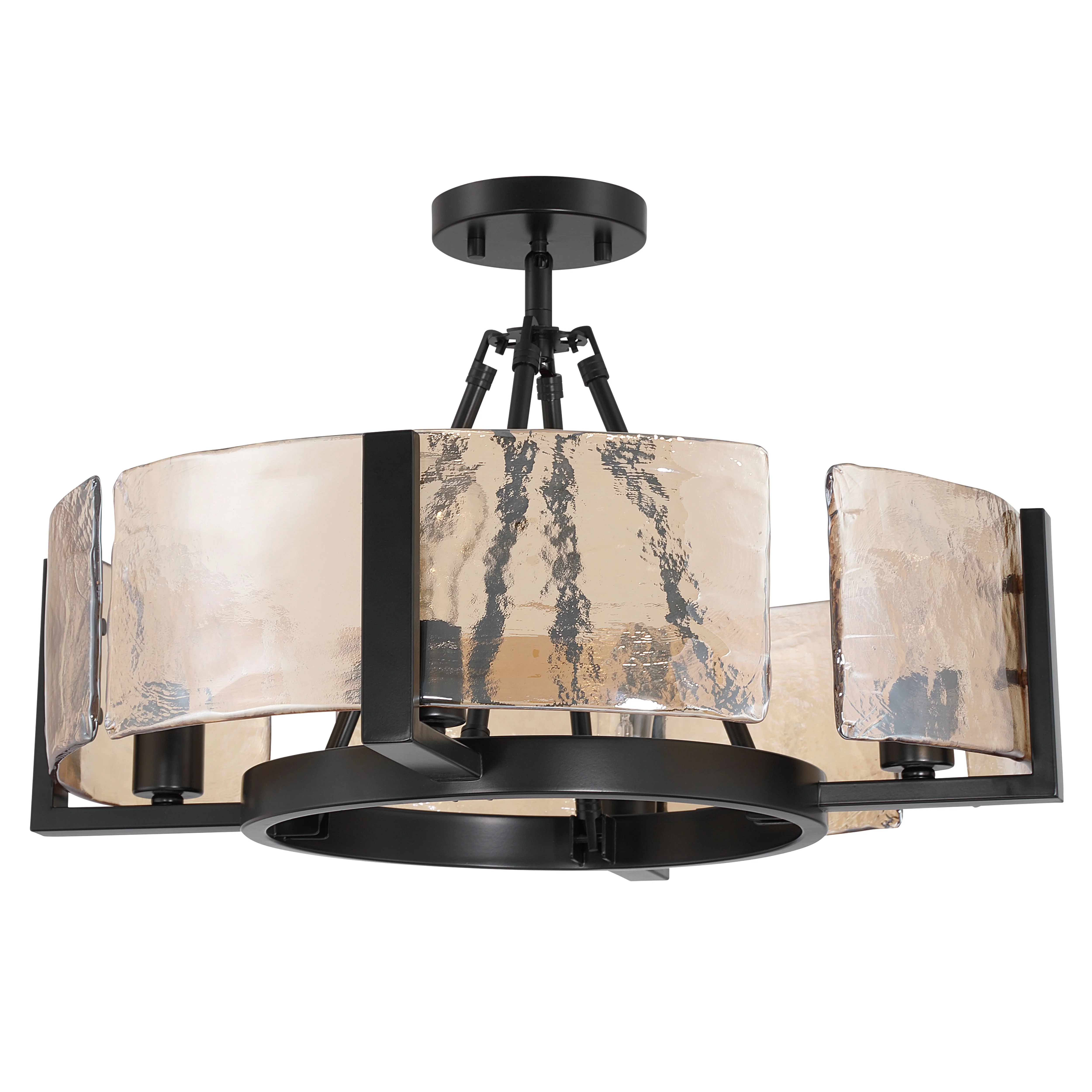 Yep by Golden Lighting Aenon 4-light Semi-Flush Mount in Matte Black with Amber Water Glass - Image 2
