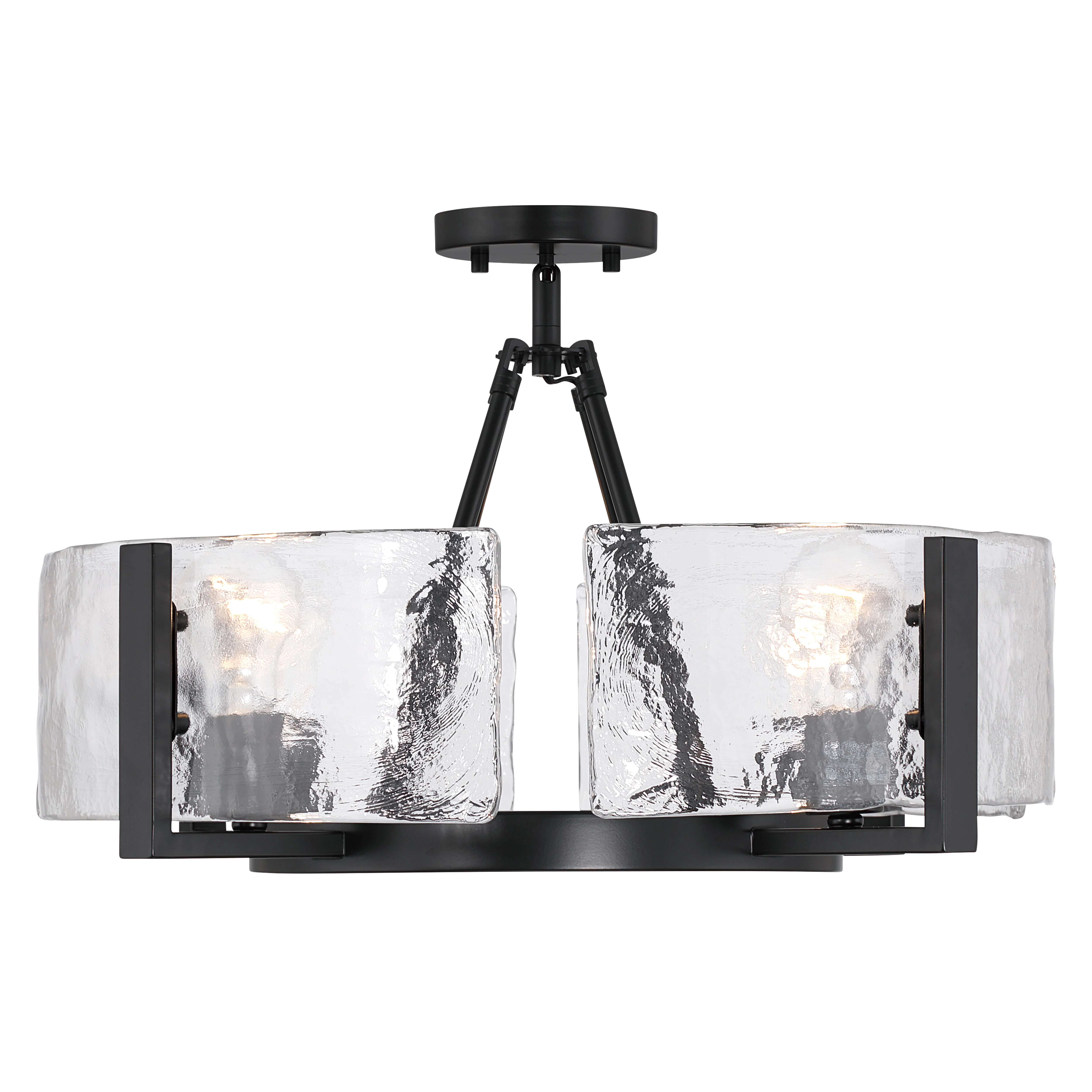 Yep by Golden Lighting Aenon 4-light Semi-Flush Mount in Matte Black with Hammered Water Glass - Image 2