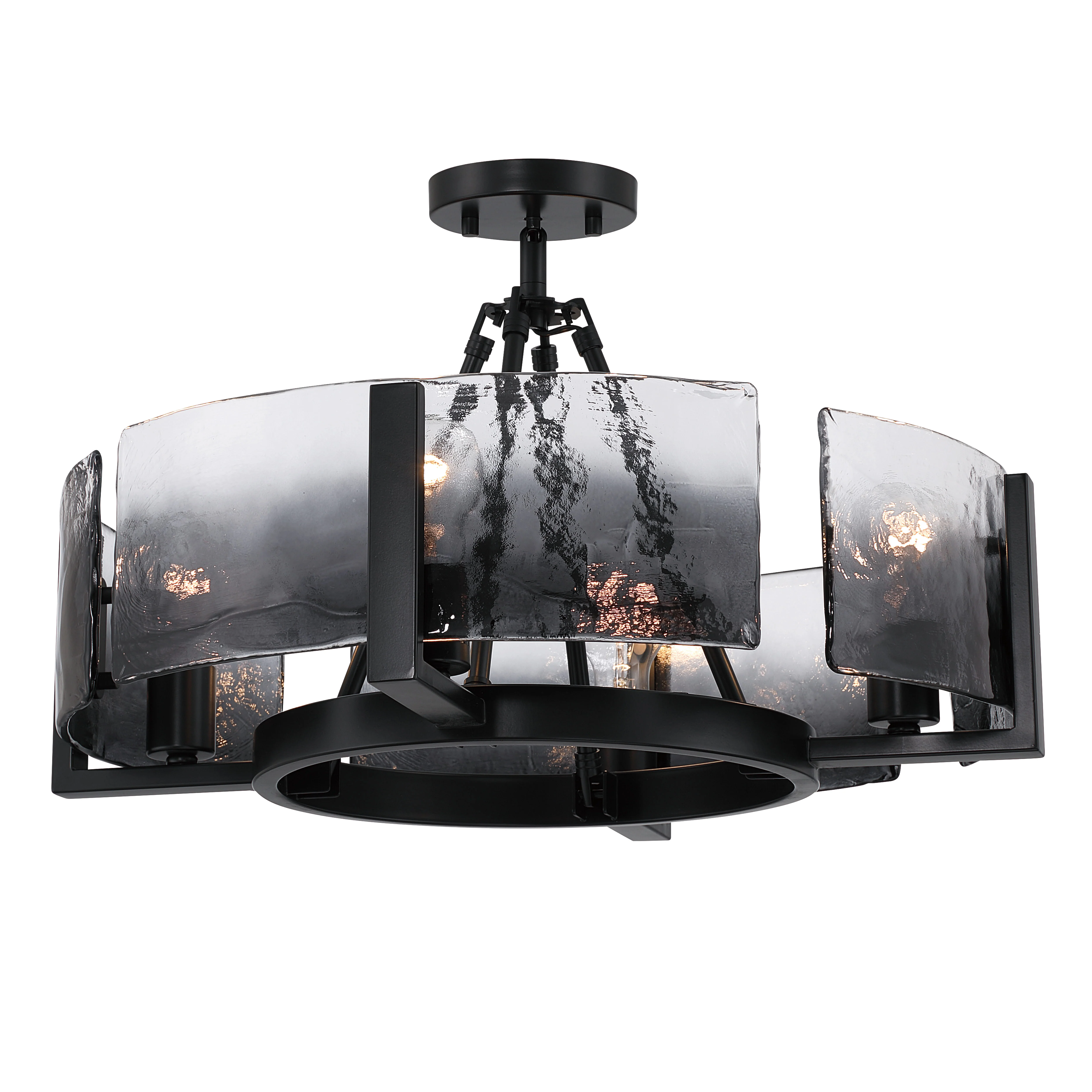 Yep by Golden Lighting Aenon 4-light Semi-Flush Mount in Matte Black with Smokey Water Glass