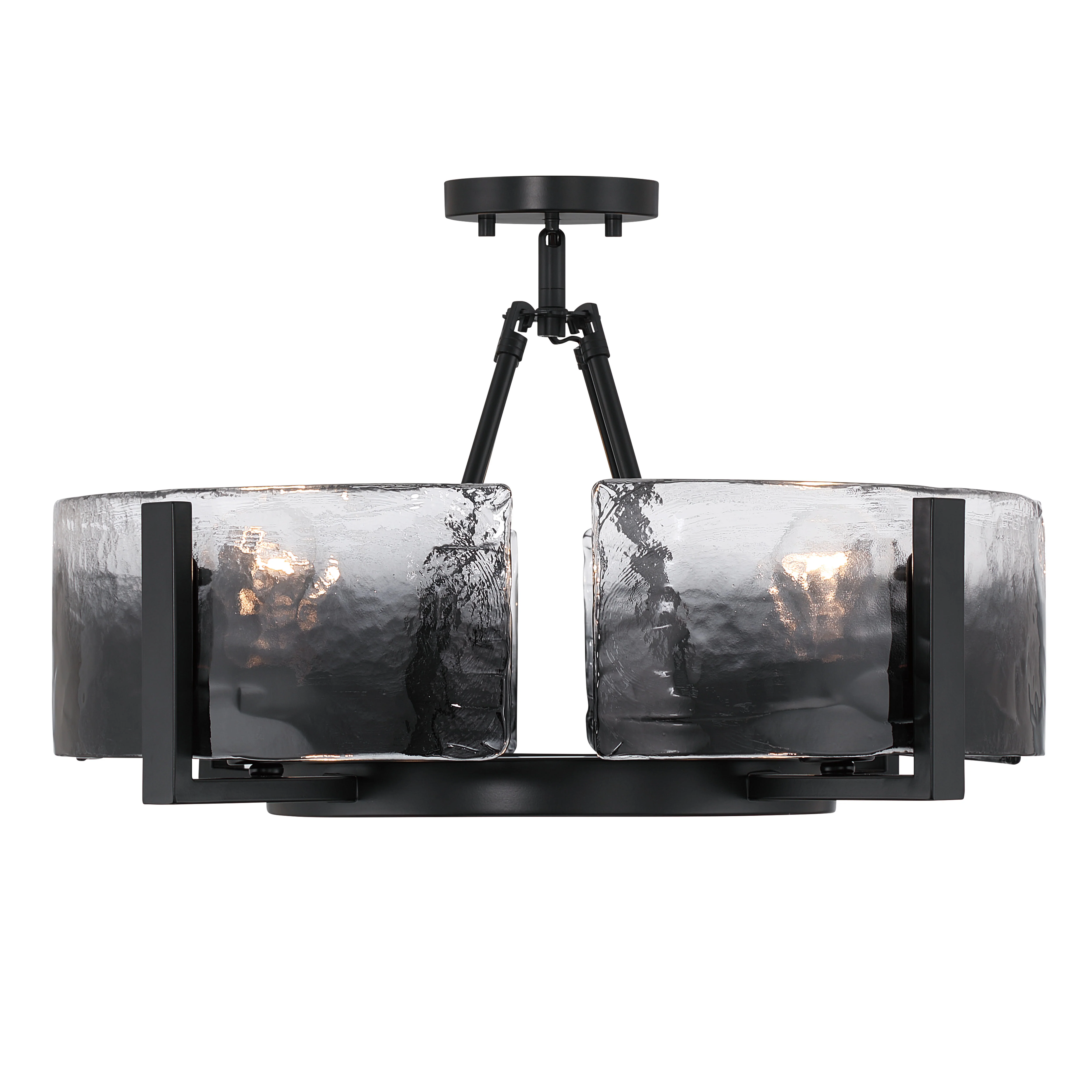 Yep by Golden Lighting Aenon 4-light Semi-Flush Mount in Matte Black with Smokey Water Glass - Image 2