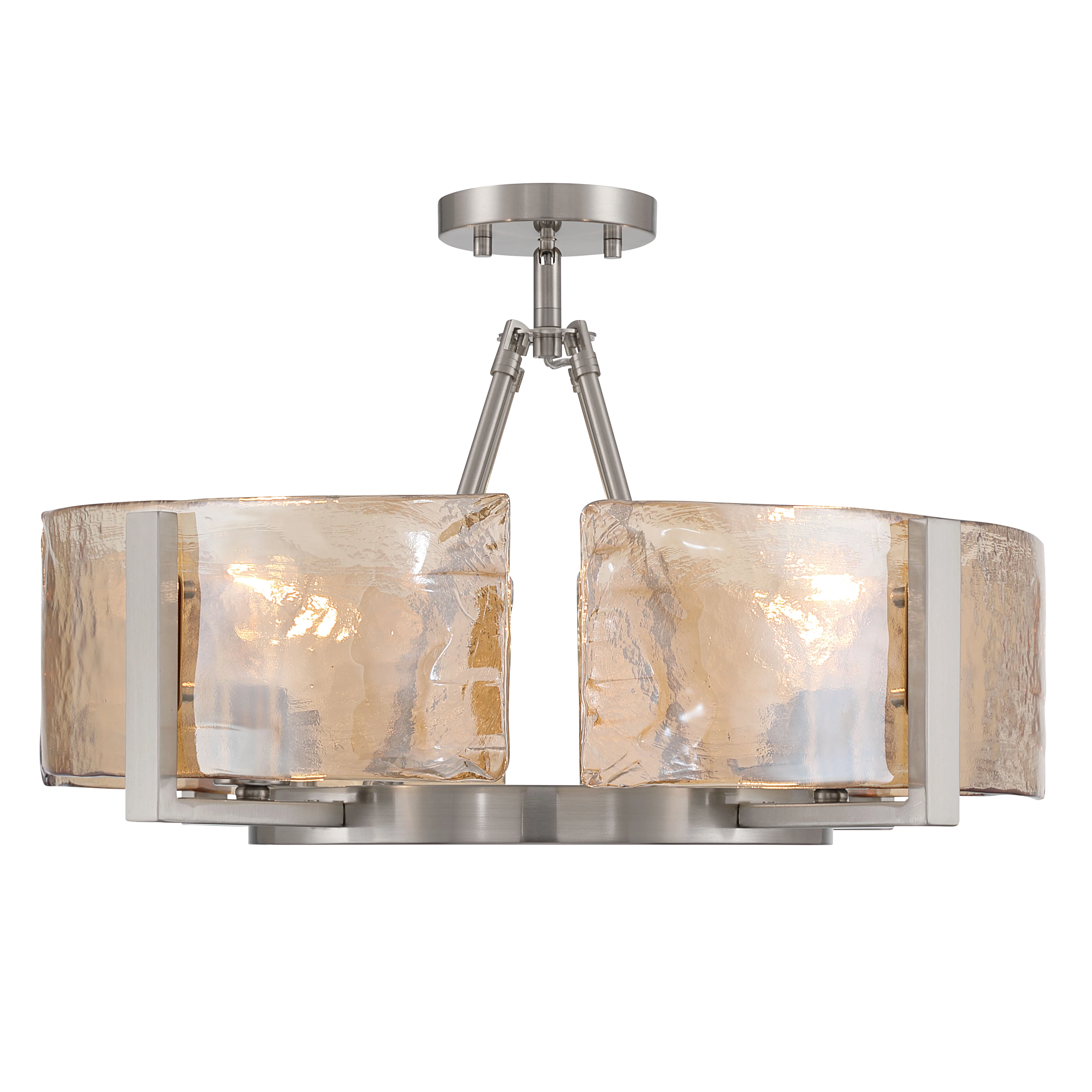 Yep by Golden Lighting Aenon 4-light Semi-Flush Mount in Pewter with Amber Water Glass - Image 2