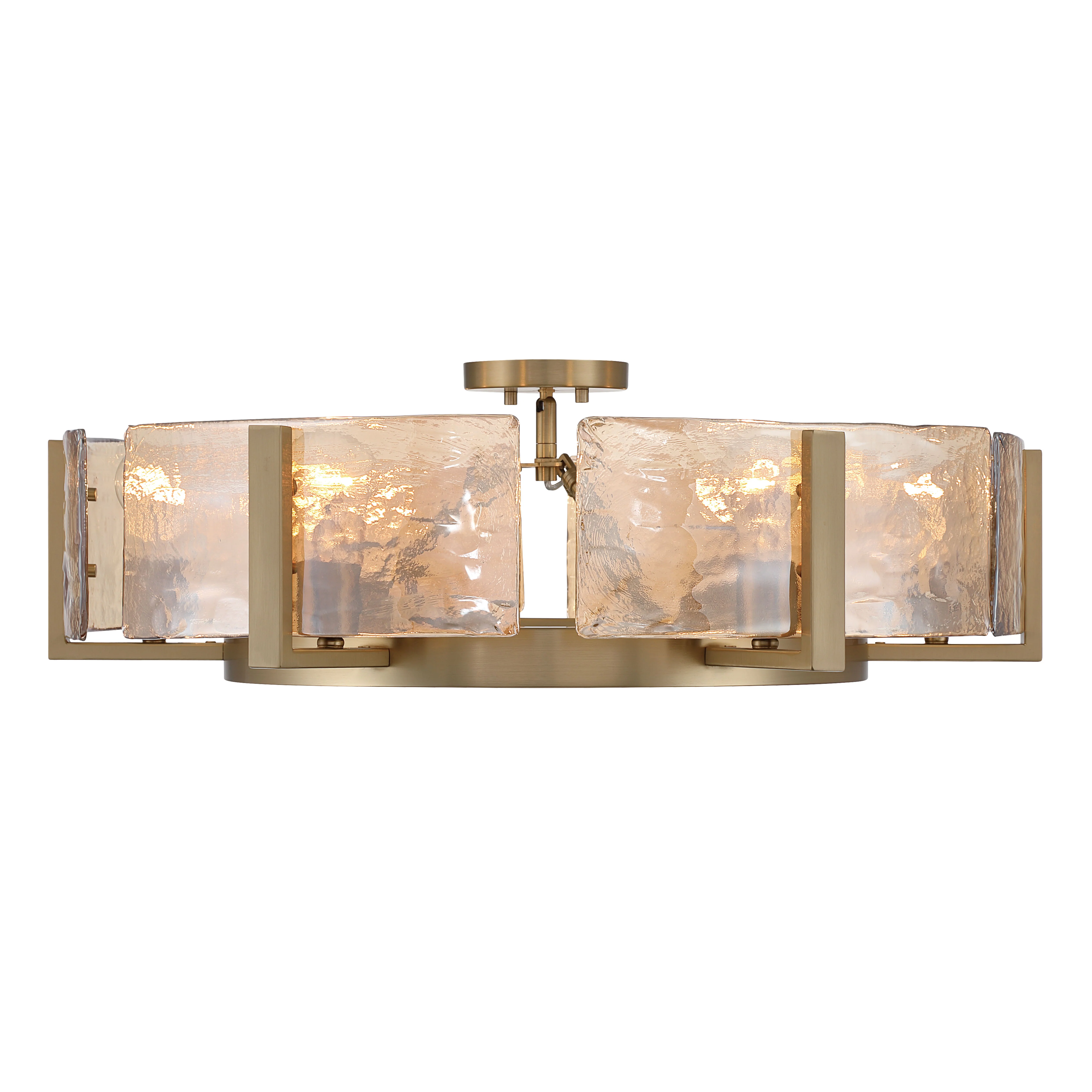 Yep by Golden Lighting Aenon 6-light Semi-Flush Mount in Brushed Champagne Brass with Amber Water Glass - Image 2